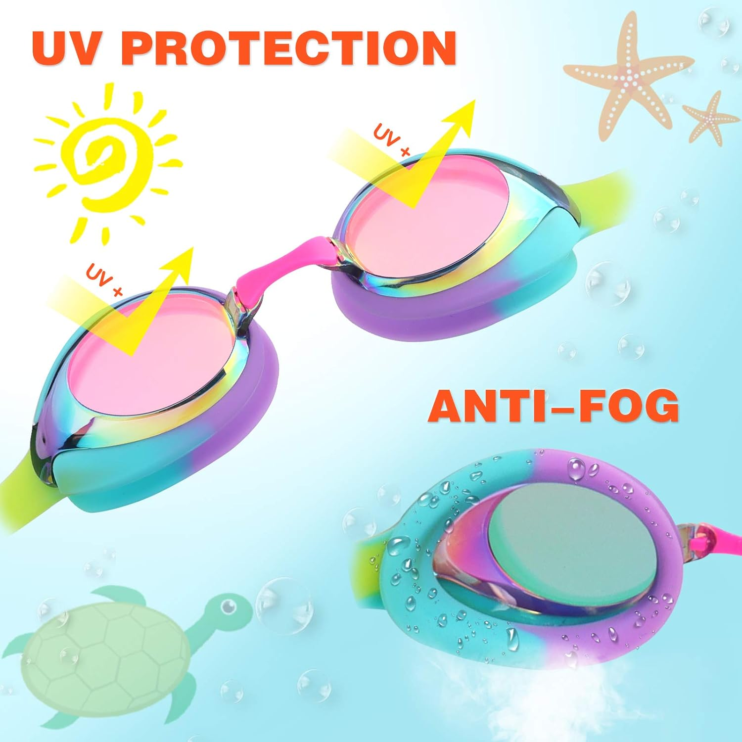 Keary Kids Swim Goggles for Toddler Kids Youth(3-12),Anti-Fog Waterproof Anti-Uv Clear Vision Water Pool Goggles image number 4