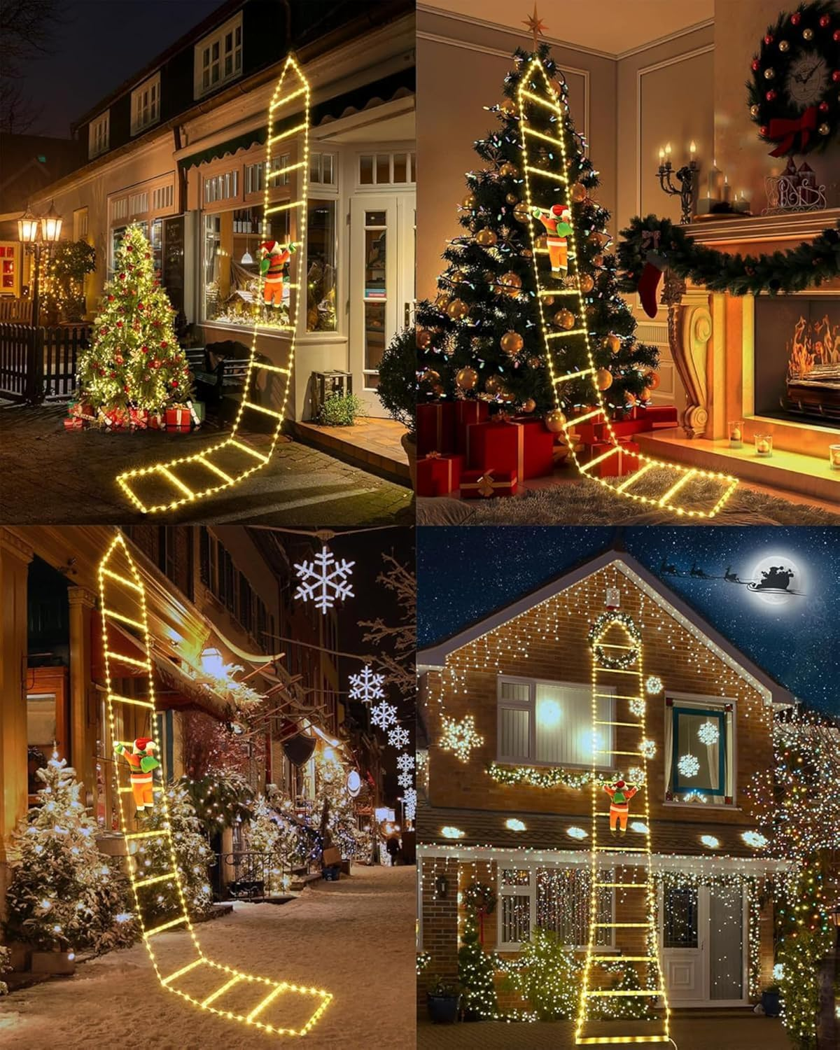 Christmas Decorations LED Ladder Lights with Climbing Santa Claus, 10Ft Outdoor Christmas Decorative Lights - 8 Modes Xmas Lightst Tree for Home Holiday Wall Window Xmas Decor (Warm White) - Multi Color image number 7
