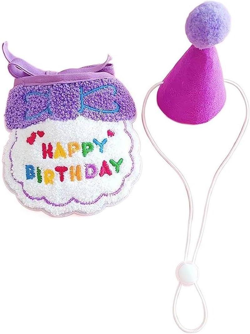 2 Pieces Dog Birthday Hat, Pet Cat Dog Happy Birthday Bib, Cat Birthday Decoration, Dog Birthday Set, Pet Costumes Headpiece Accessories (Purple)