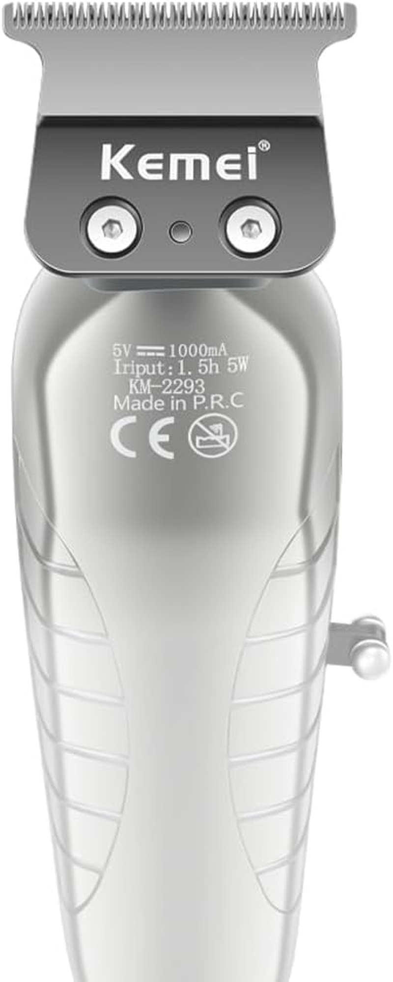 KEMEI 2293 Professional Hair/Beard Trimmer for Men Zero Gapped Hair Clippers for Barber with T Blade, Cordless Rechargeable, Silvery image number 4