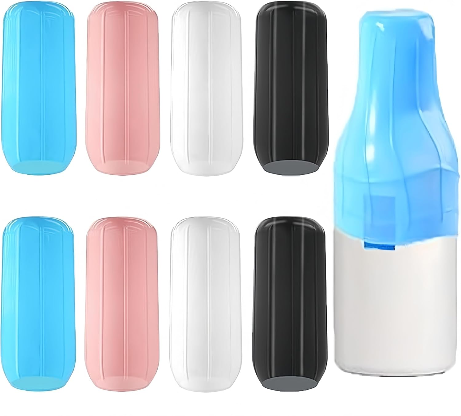 Jindizi 8Pcs Reusable Silicone Leak Proof Sleeves Elastic Sleeves, Elasticity Silicone Leak Locks for Travel Sized Toiletries Skins,Travel Bag and Carry-On Luggage (Blue/Black/White/Pink) image number 3