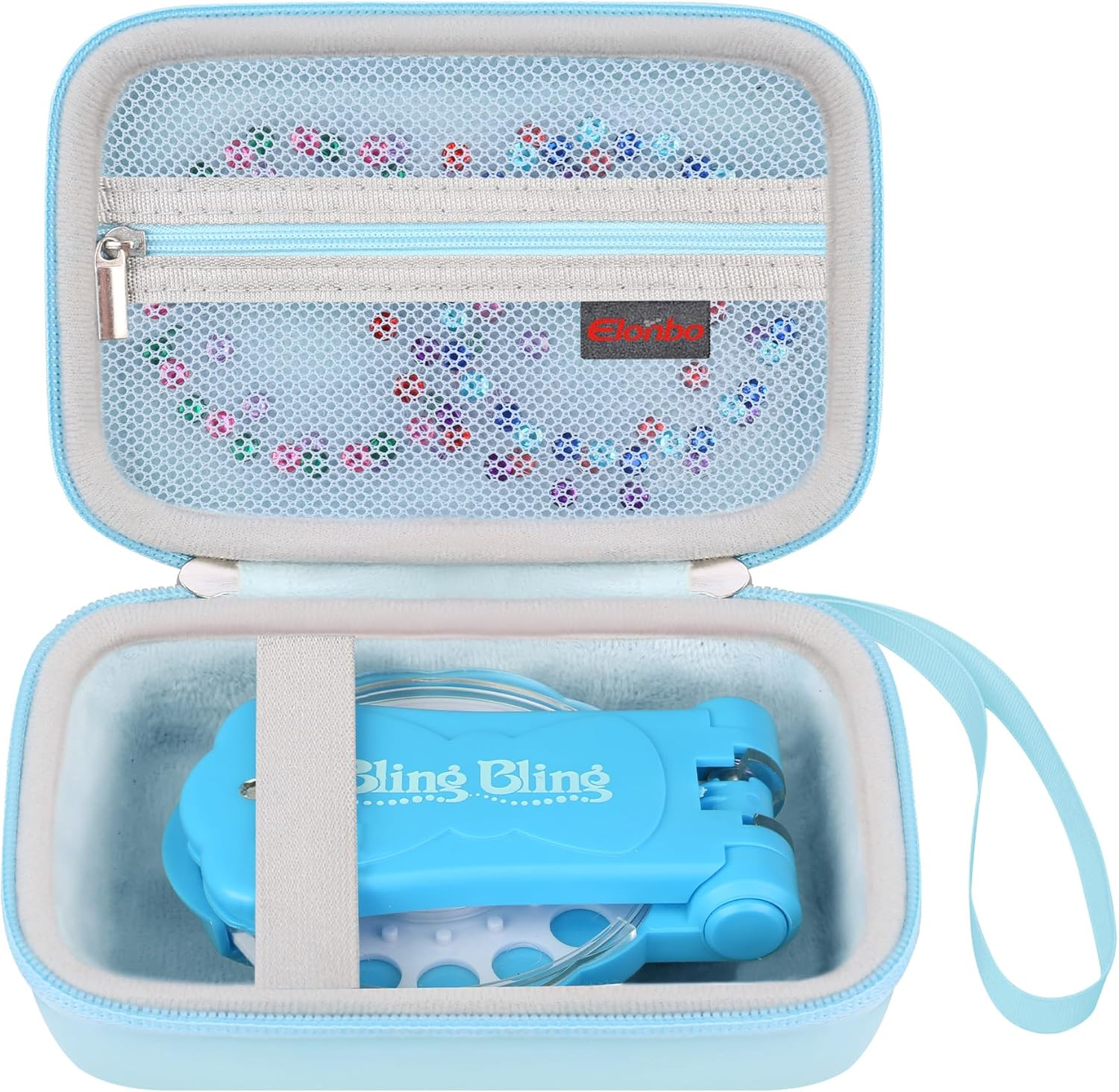 Elonbo Carrying Case for Blinger Dazzling Starter Kit,Blinger Kids Glam Collection Starter Kit Storage Bag,Kids Hair Styling Tool Travel Organizer Holder,Pocket Fits Gems Rhinestones. Blue