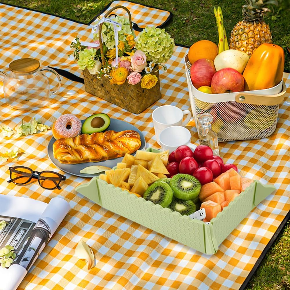 MAOYING Camping Bowl, Foldable Bowl, Portable Silicone Salad Bowl, Foldable Silicone Bowls for Camping, Hiking, Kitchen, School, Outdoor (Green) image number 4