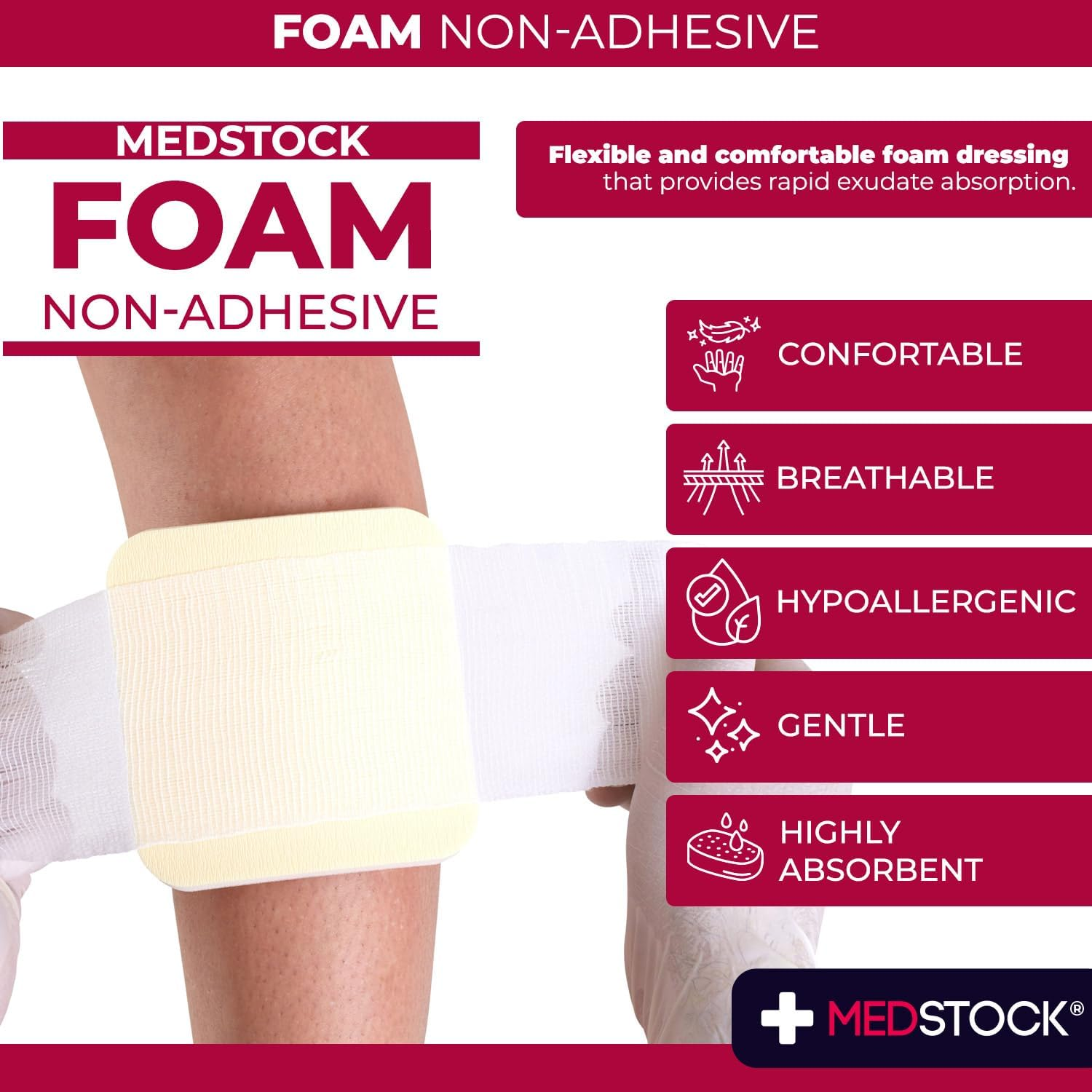 MEDSTOCK Foam Non-Adhesive Dressing Multipack - 10Cm X 10Cm - 2Pcs image number 2