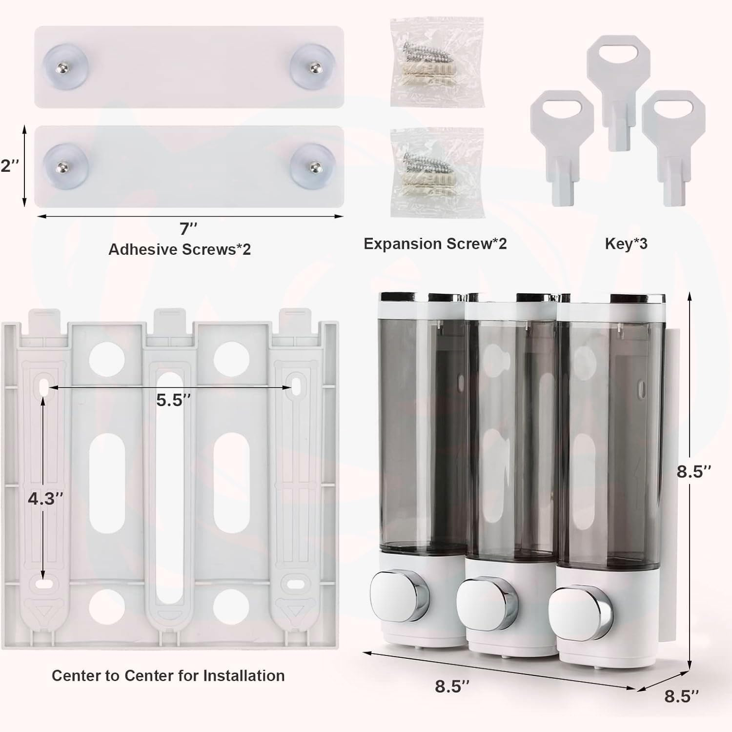 3 - Chamber Wall - Mounted Shower Dispenser Set - Ideal for Shampoo, Conditioner, and Body Wash Mounted by Glue or Screws image number 3