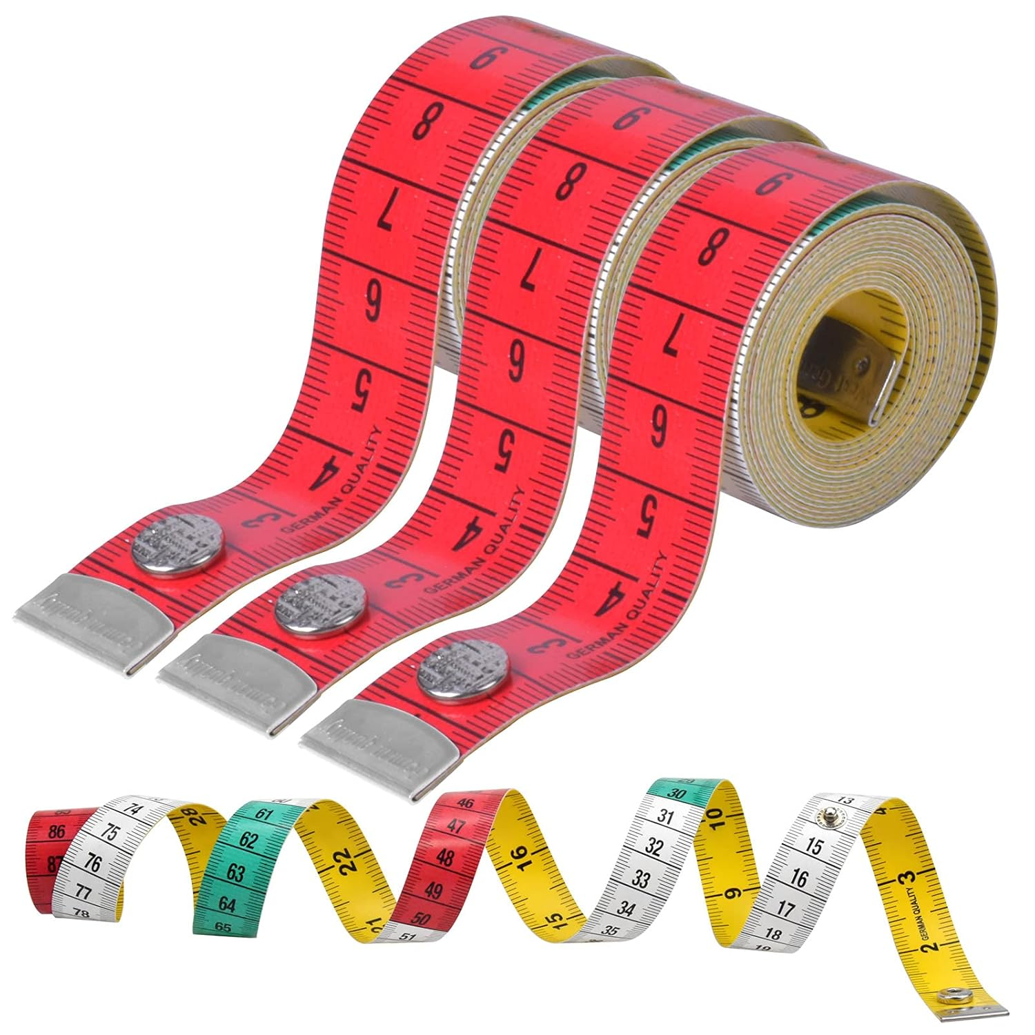 Measuring Tape 3 Pack Body Measuring Ruler, 60Inch/150Cm, Body Measuring Tape, Double Scale Body Measuring Tape with Snap Button, Soft Body Tape Measure, for Sewing, Tailor, Measurement