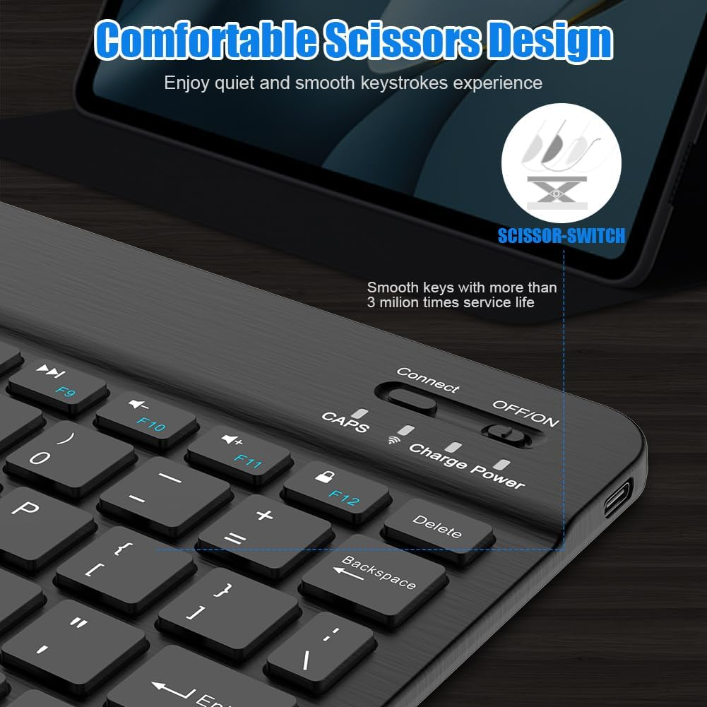 Bluetooth Keyboard for Ipad 10Th Generation, Ipad Pro 13/12/11/10/9/8/7 Inch, Ipad Air 13/11Th Gen, Ipad Mini, Samsung Xiaomi Tablets, Etc. - Slim Wireless Portable Travel Office Computer Accessories image number 3