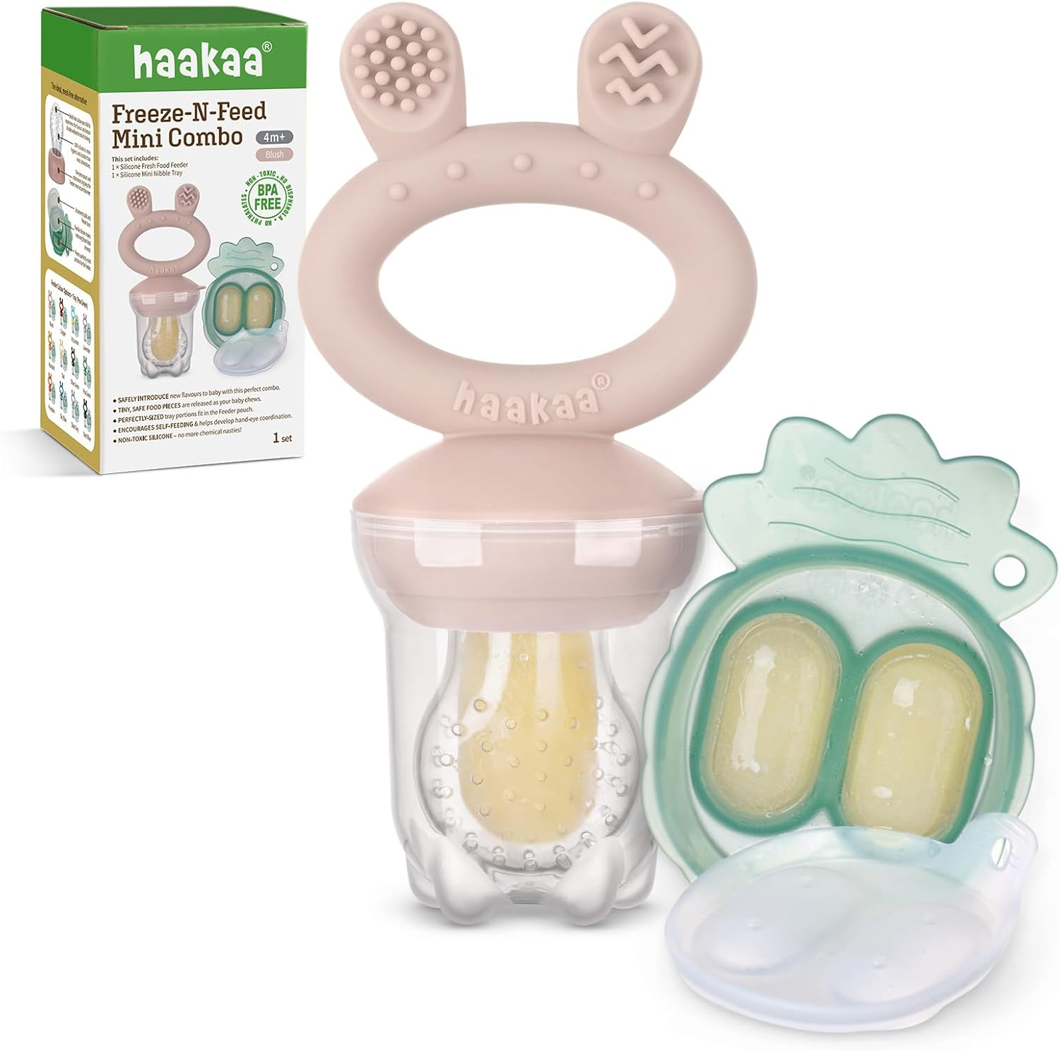 Haakaa Baby Fruit Food Feeder & Mini Freezer Nibble Tray Combo, Breastmilk Popsicle Molds for Baby Cooling Relief, BPA Free Silicone Feeder for Safe Infant Self Feeding, 4 Month+(Lavender)