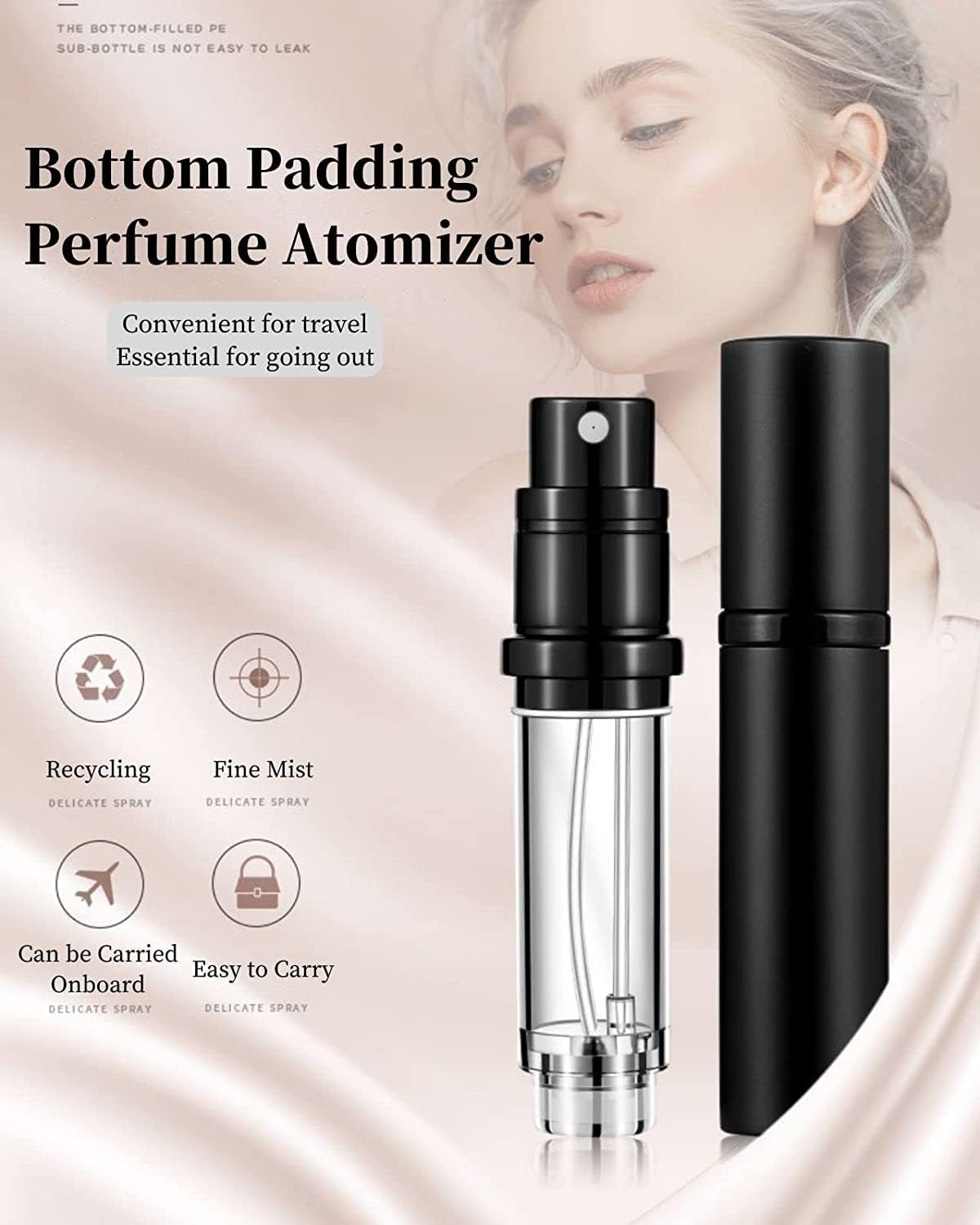 2Pcs Refillable Perfume Bottle Atomizer for Travel, Portable Easy Refillable Perfume Spray Pump Bottle for Men and Women with 5Ml Pocket Size (Black & Rosegold) - B-Gold image number 4