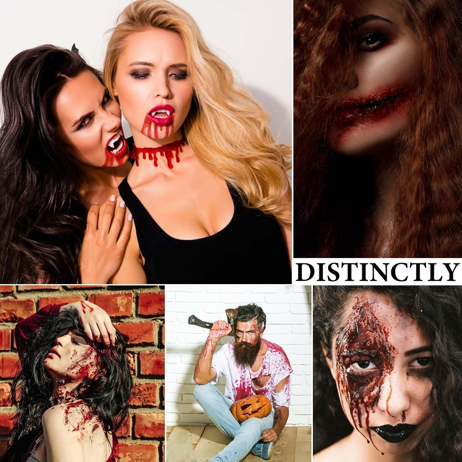 Fake Blood Spray, (60ML) Halloween Fake Blood with 15Mm Vampire Teeth, Vampire Blood Zombie Makeup Halloween SFX Makeup for Blood Splatter Costume,Zombie,Vampire and Monster Dress up Cosplay