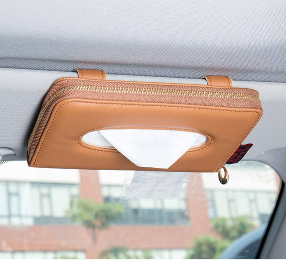 Cartisen Car Tissue Holder, Sun Visor Tissue Holder, Car Visor Napkin Holder, PU Leather Backseat Tissue Case Holder for Car Vehicle with Zipper (Black)