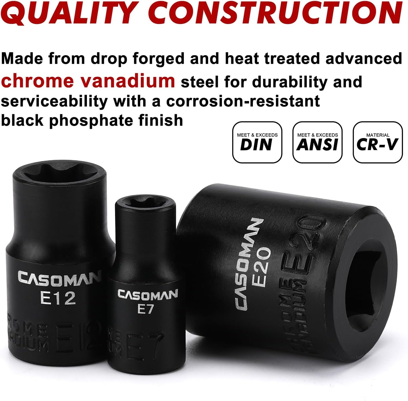 CASOMAN 11PCS Female Torx Socket Set, E Torx & Star Socket Set with Rail, E4 - E20 Torque Sockets image number 2