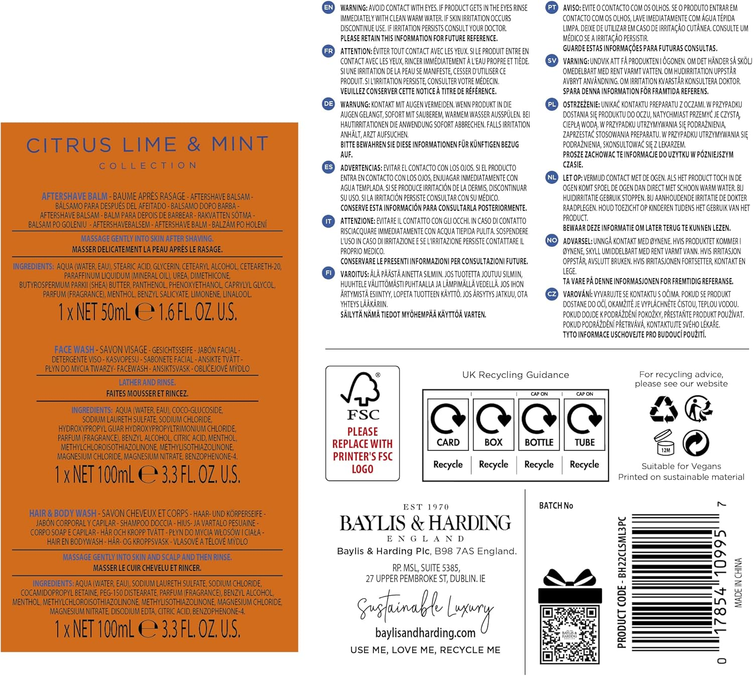 Baylis & Harding Citrus, Lime & Mint Men'S Refreshing Essentials Trio Gift Set - Vegan Friendly (Pack of 1) - Essentials Trio Gift Set image number 3