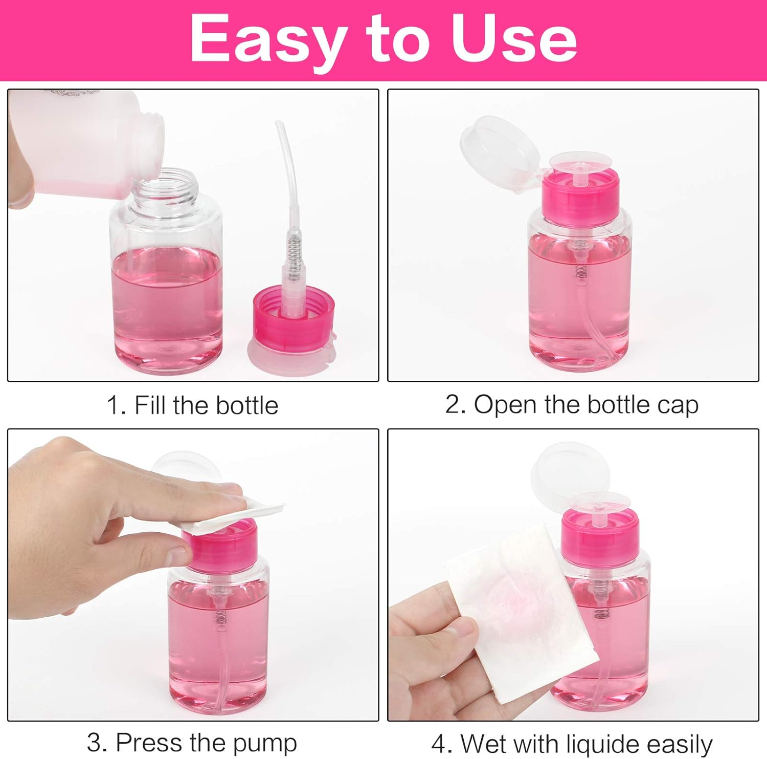 6 PCS Nail Polish Remover Pump Bottle Dispenser 180ML Push down Acetone Dispenser Pump Leak-Proof Empty Pump Dispenser Bottles for Nail Polish Makeup Remover