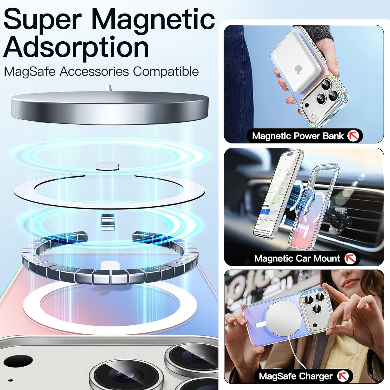 Jetech Iridescent Case for Iphone 17 Pro 6.3-Inch Compatible with Magsafe, Cute Unique and Aesthetic Design, Colorful Fluorescent Translucent Back Shockproof Phone Cover (Iridescent) - Iridescent Black image number 4