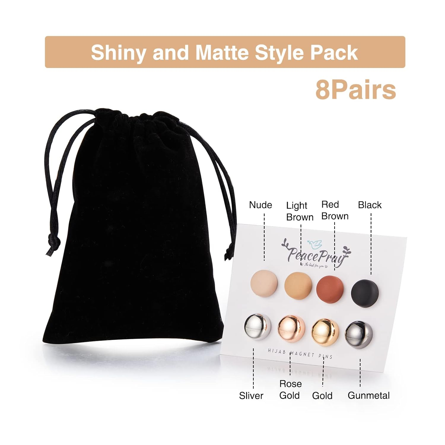 Peacepray 8 Pairs Premium Strong Hijab Magnetic Pins, No-Snag Multi-Use Hijab Magnets, Professional Pinless Magnetic Hijab Pins, Shiny and Matte Style Pack image number 2