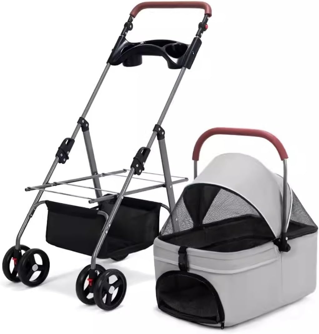 Pet Stroller Dog Stroller Cat Stroller 4 Wheels Dog Stroller Foldable Pet Cat Dog Strollers with Removable Carrier and Storage Basket for Small Medium Dogs Dog Pram Dog Cat(Color:Black)