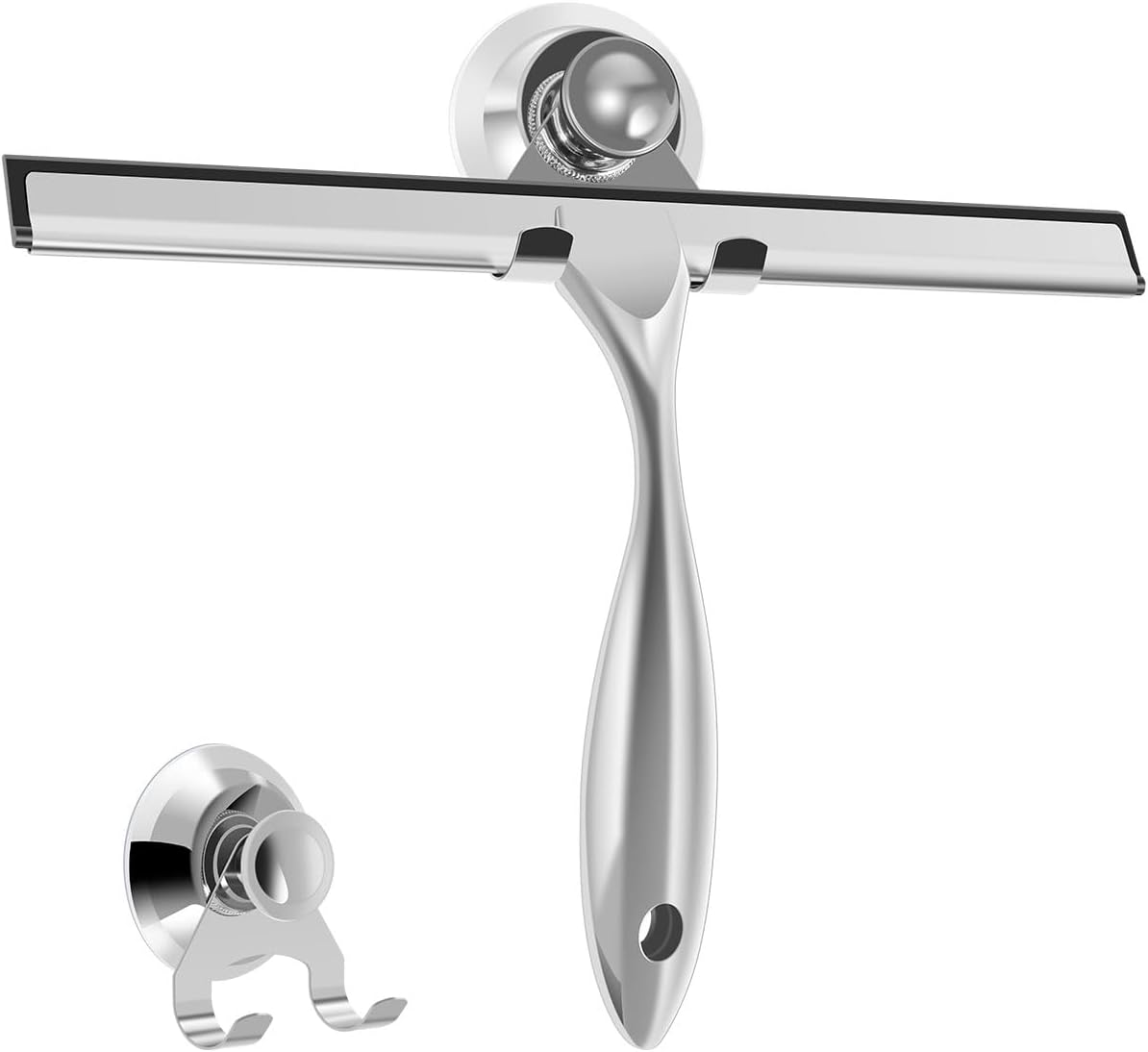 Shower Squeegee with Suction Cup Stainless Steel Window Squeegee Window Glass Wiper Scraper Cleaner with Silicone Blade for Bathroom/Kitchen/Car Glass, 10-Inch (Silver) image number 4