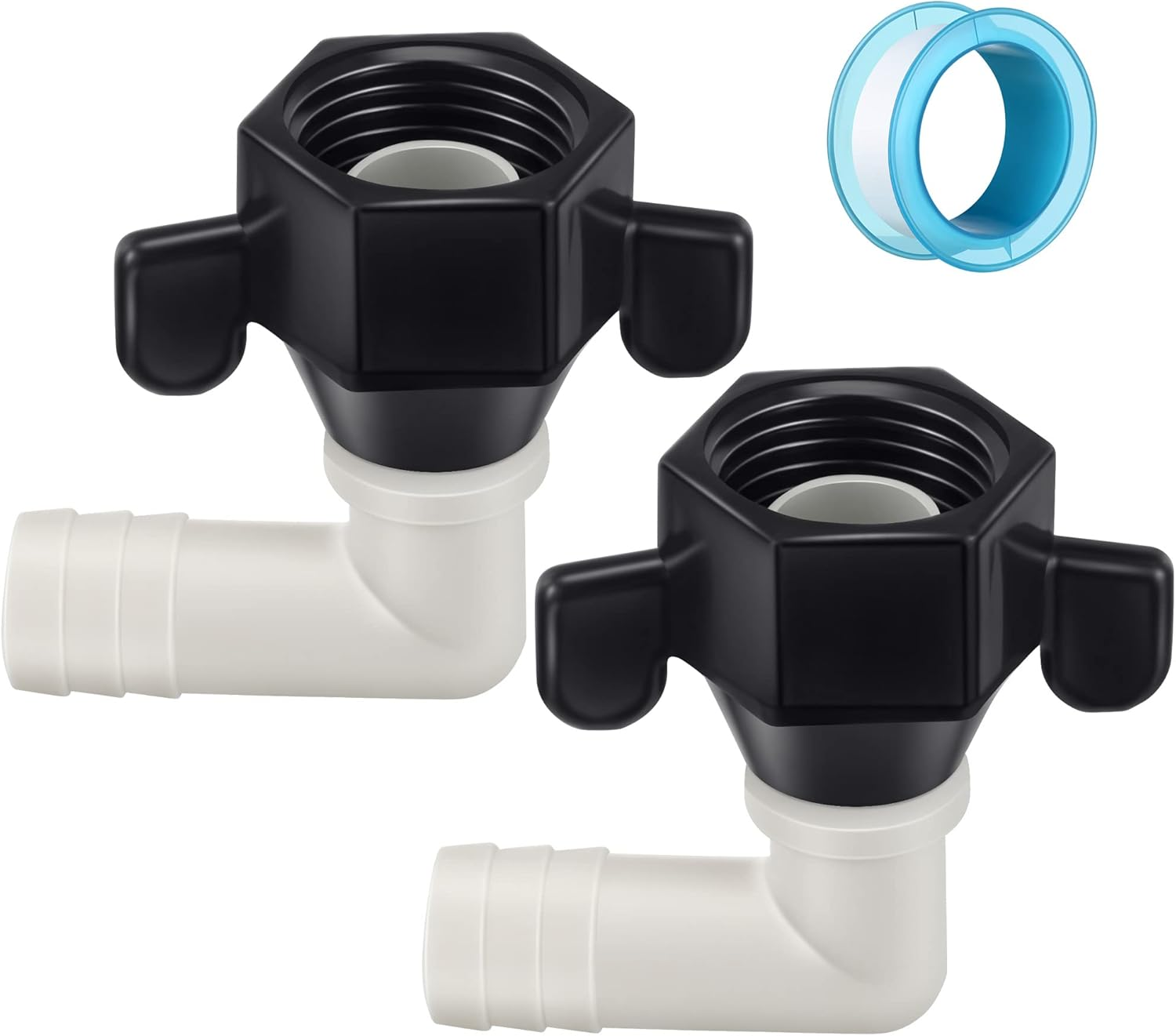 Dreyoo 1/2 Inch X 14 NPT X 1/2 Inch Barb Elbow and Straight Swivel Adapter RV Water Pump Fittings with Thread Seal Tape, 1/2 Inch Female Threaded Pex Fittings for Water Pump Strainer (Elbow)