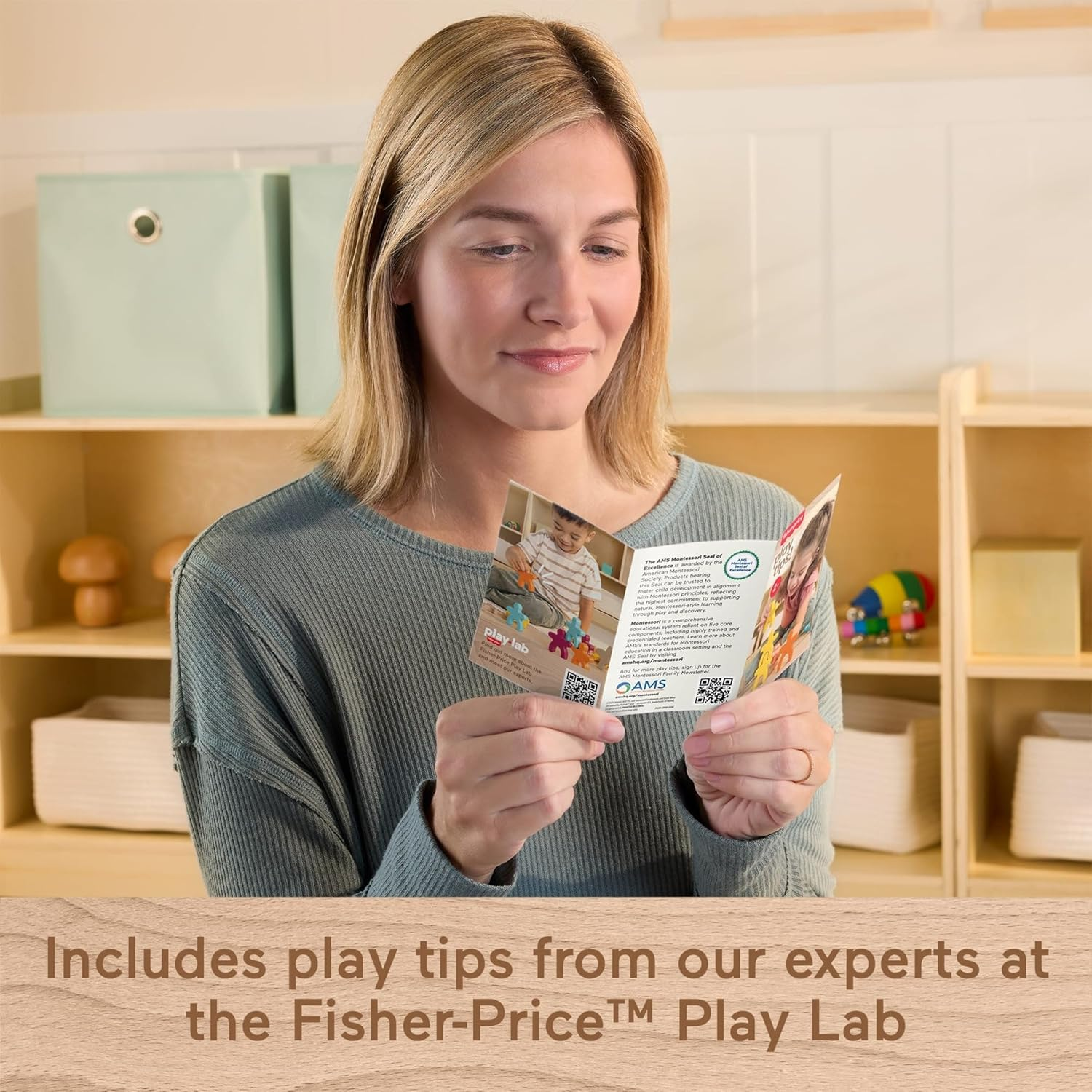 Fisher-Price Wood Montessori Toy Stacking Shapes, American Montessori Society Seal of Excellence, 16-Piece Wooden Learning Activity & Expert Play Tips for Kids Ages 2+ Years (Amazon Exclusive) image number 3