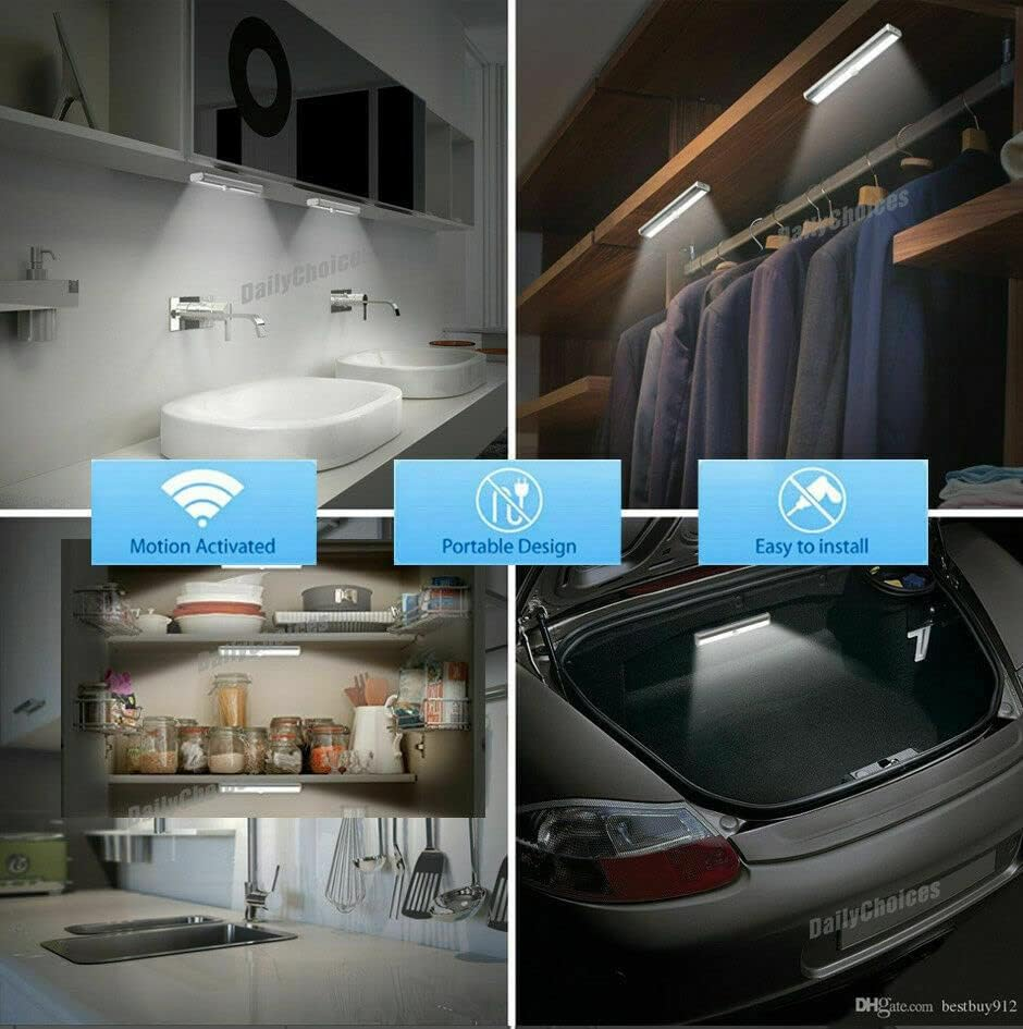 4Xmotion Sensor PIR Light Cordless Battery Powered LED Night Light Closet Stair (2X White)