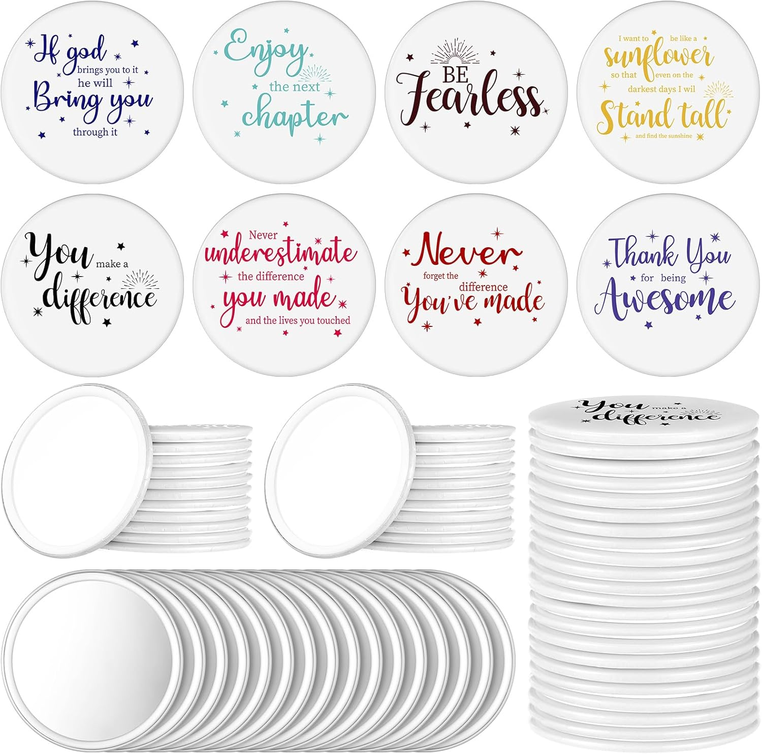 Kigley 2.8 Inch Inspirational Compact Mirror Bulk round Portable Pocket Makeup Glass Mirror Purse Mini Small Mirror for Women Teacher Girls Coworker Friends (White Base, 24 Pcs) image number 3