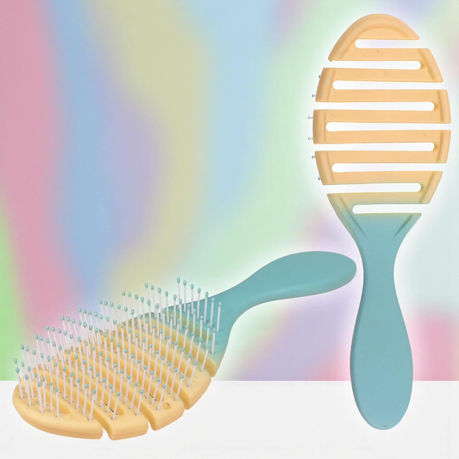 MIJOMA Set of 2 Flexible Hair Brushes - Vented Detangler Design for Quick Blow Drying and Gentle Detangling, Soft Tip Bristles for Scalp, Candy Colours, 22.5 X 7.2 Cm