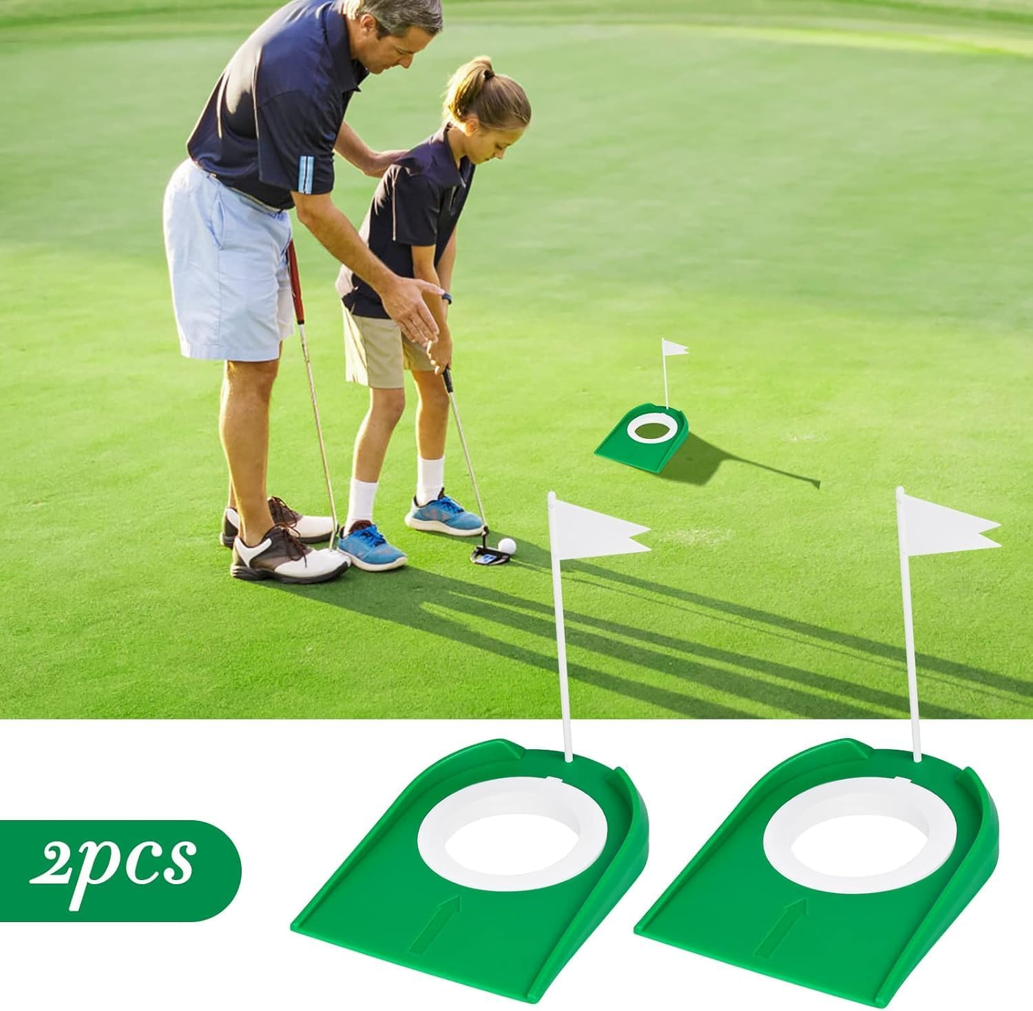 2 Pack Golf Putting Cup with Flag, Practice Golf Hole Training Aids image number 1