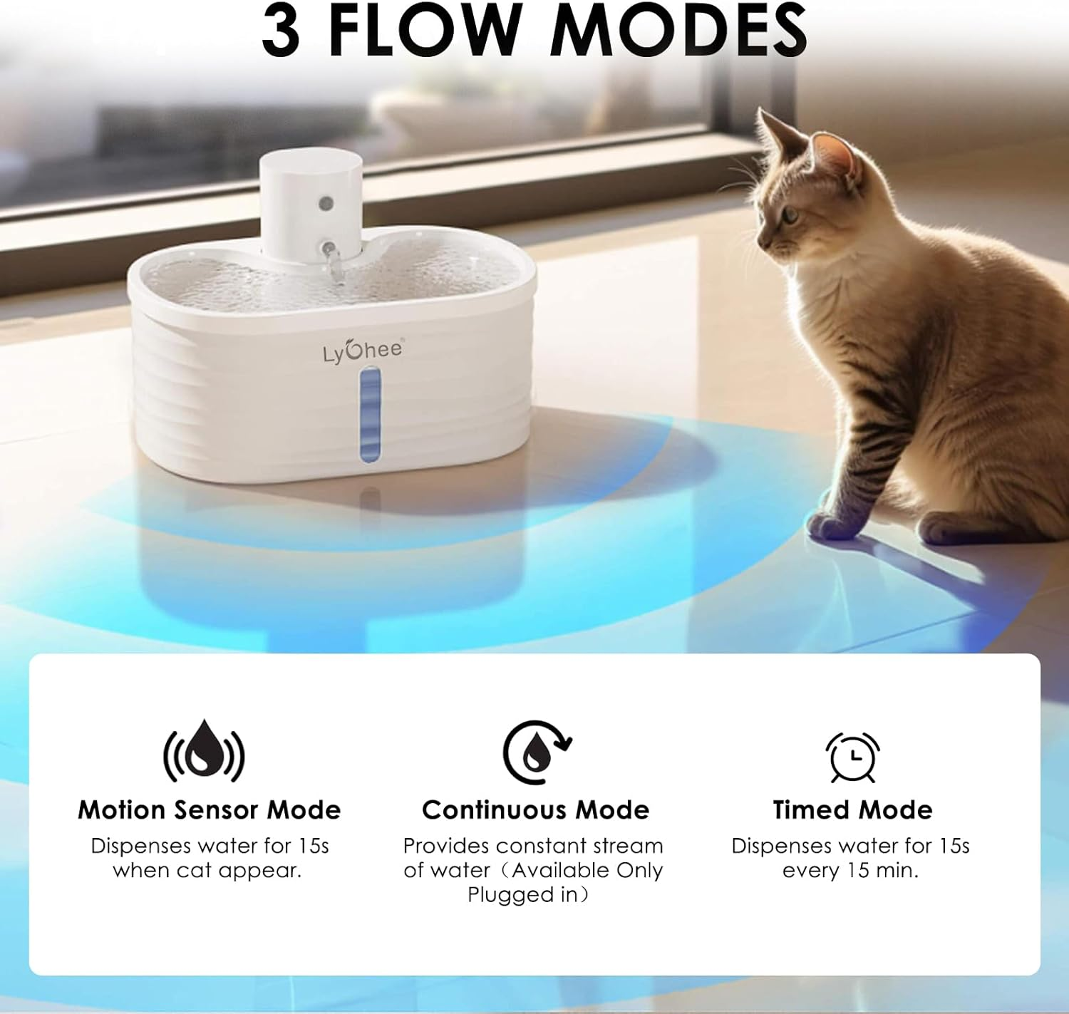 Lychee Wireless Cat Water Fountain, Silent Pump Pet Fountain with Motion Sensor, Pet Supplies, 2.5L/84Oz Battery Powered Water Dispenser with 4 Filter, Electricity Separated Design, Easy to Clean image number 5