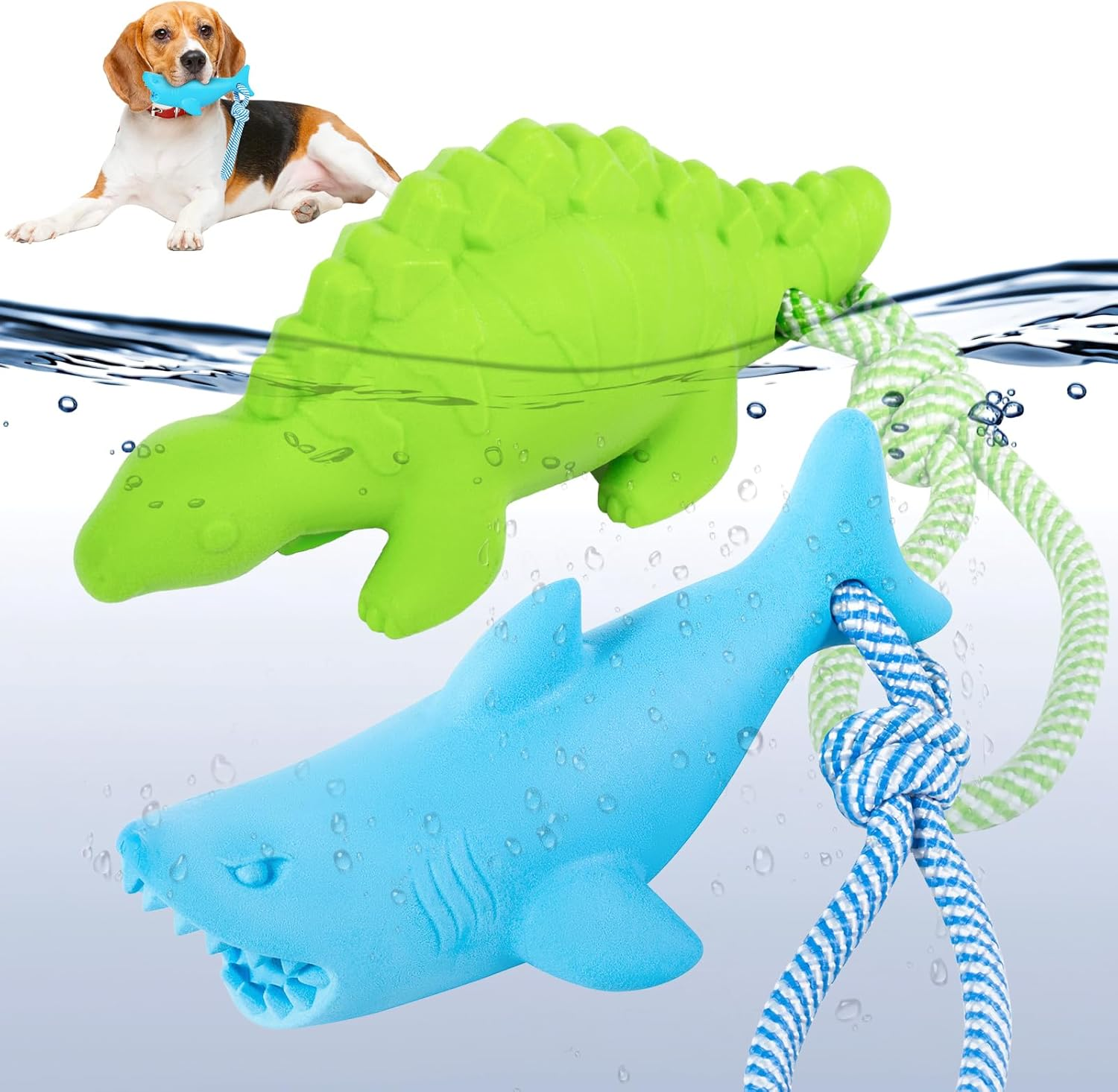 Floating Toy for Aggressive Chewers - Interactive Fetch & Play Dog Beach Toy Set: Shark + Dino image number 2