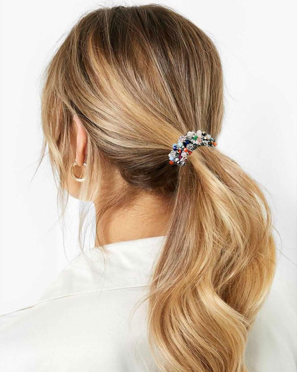 KGDUYC 4 Pieces Pearl Hair Bobbles Rhinestone Ponytail Holder Beads Hair Ties Elastic Hair Band Hair Accessories for Women White Black Colorful Mother of Pearl image number 4