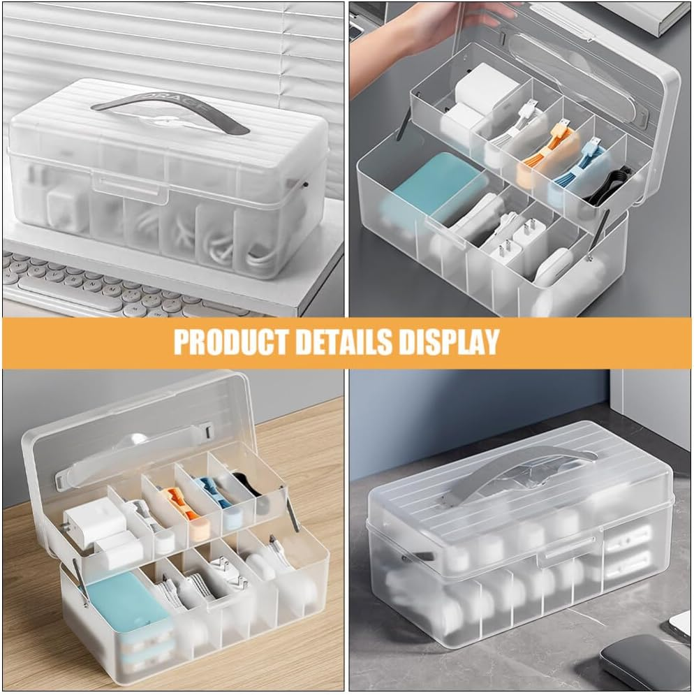 Housoutil Portable Double Electronics Organizer Bin for Cables and Chargers Storage Box for Home Office and Travel Multi-Compartment Cord Organizer for Efficient image number 5