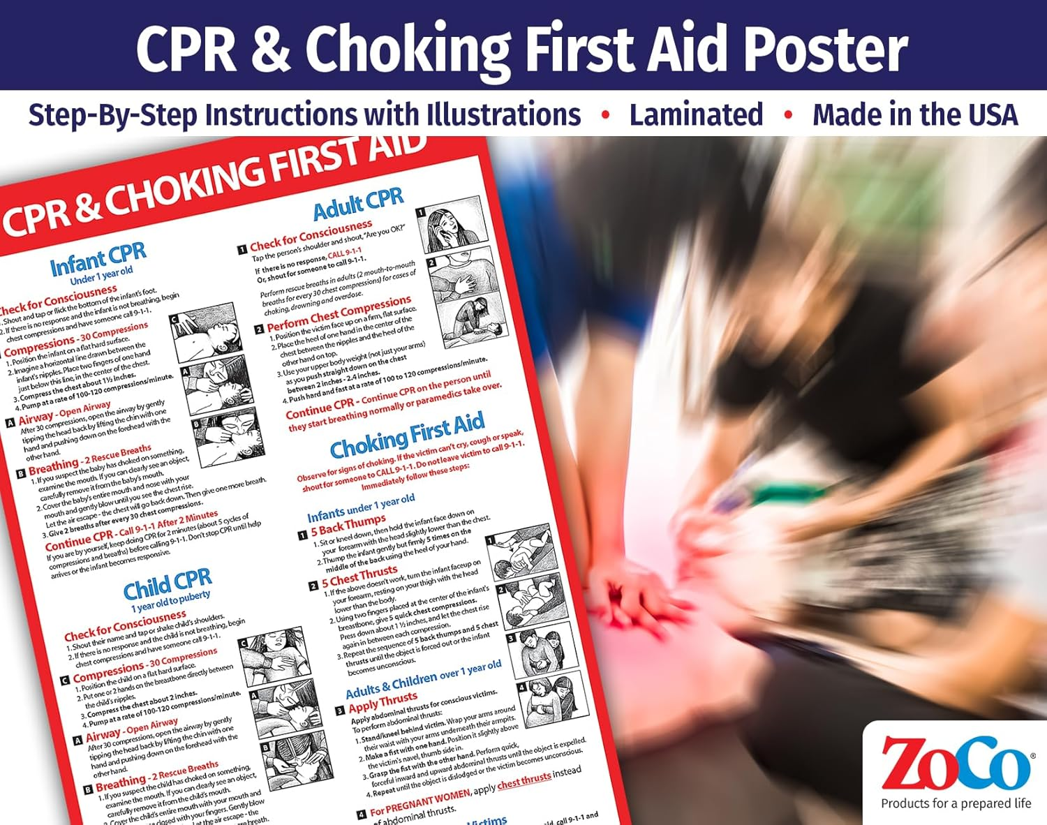Safety Magnets CPR and Choking Posters for Infant, Child, Adult - Laminated, 12 X 18 In. image number 2
