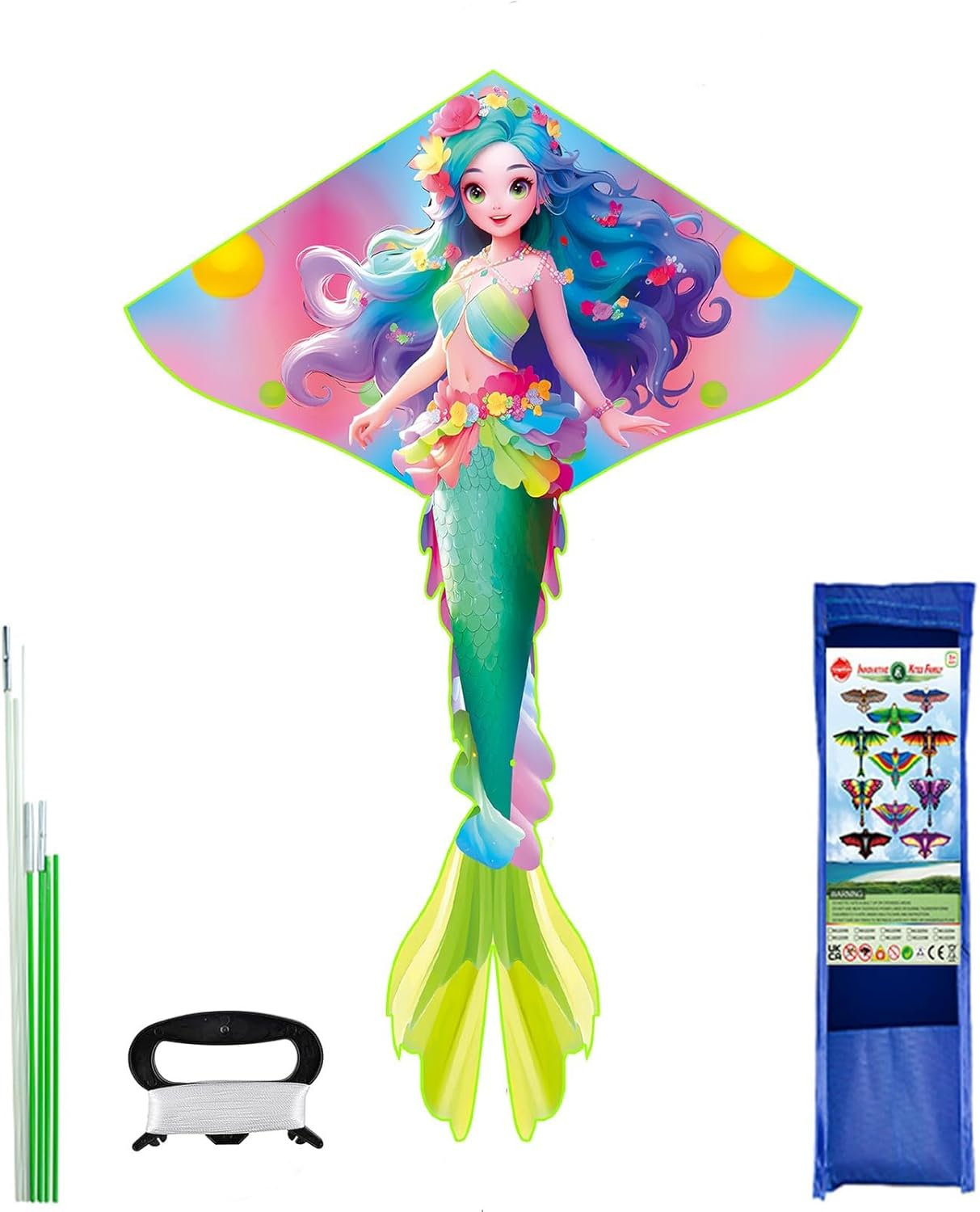 Hapurs Large Kite, Single Line Colorful Kites with Long Tail Beginner, Beach Kite with Winding Handle and Line for Kids and Audlts Beach Outdoor Park Games Activities