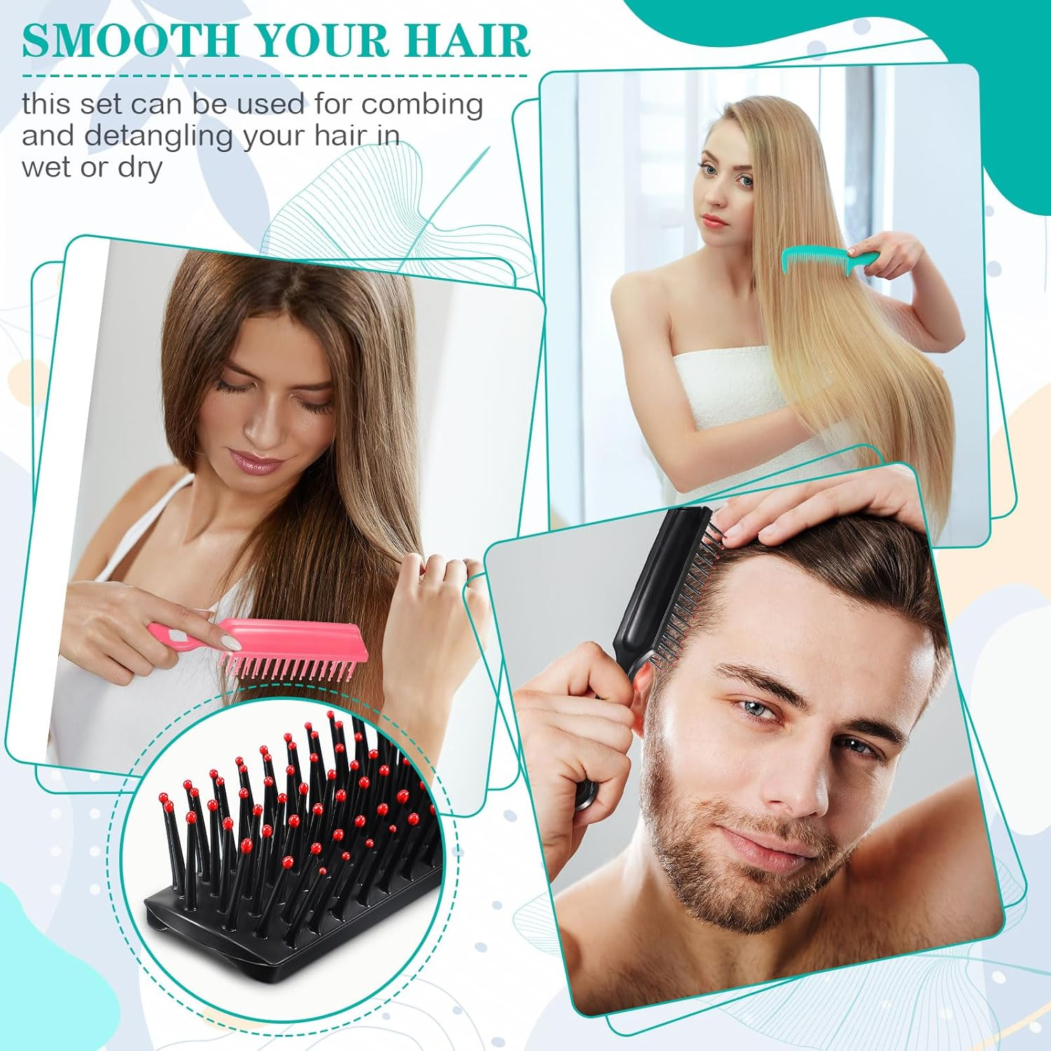 Baderke 200 Pcs Hair Brushes & Combs Set - Nylon Bristles & Plastic Handles - Suitable for Curly Hair - Women, Men & Shelter Use - Multicolor image number 5