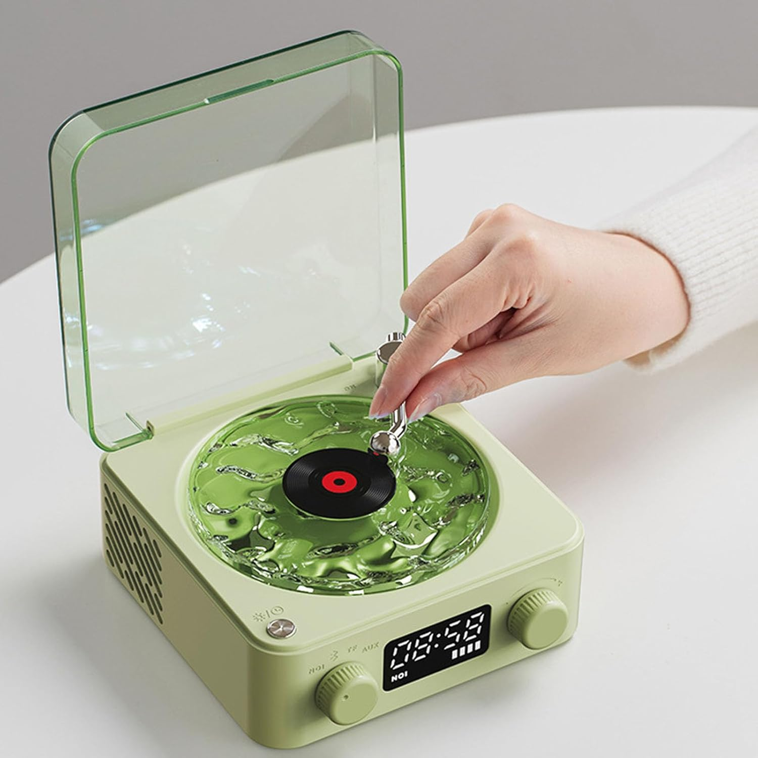 Retro Bluetooth Speaker, Vintage Record Player Bluetooth Speaker, with Ambient Lights, Support Bluetooth, TF Card, AUX, White Noise (Green) - Rosa image number 2