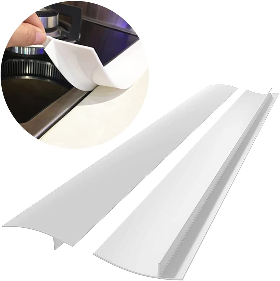 2PC Set Silicone Stove Gap Cover Guard Spill Seal Slit Home Garden Kitchen Accessories Kitchen Cooktop Counter Strip 21Inch (21 Inch, White)