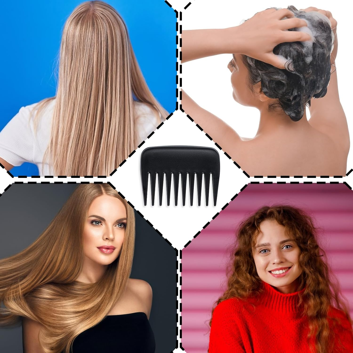 Hair Detangling Comb, 2 Pieces Mini Palm Combs Small anti Static Wide Tooth Combs Professional Streaker Brush Pocket Travel Hairstyling Comb for Men Women Thick Curly Wavy Wig Hair, Black image number 5