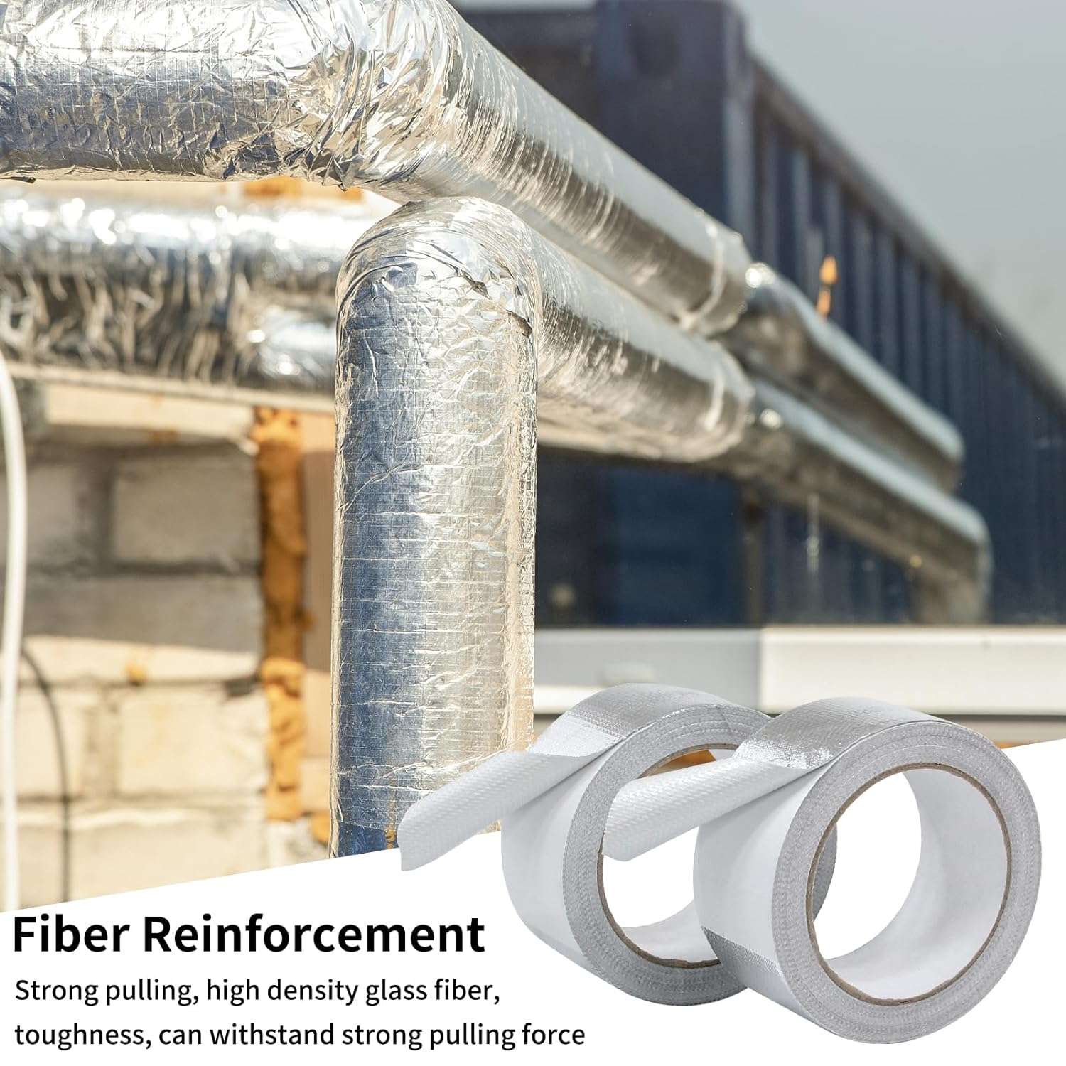 2 Roll Tape Premium Aluminum Foil Tape, Silver Adhesive Tape, Heat Shield Pipe Insulation Tape, Aluminum Repair Air Duct Tape,Heat Resistant Fibreglass Exhaust Duct Tape, for Sealing Dryer Vent image number 5