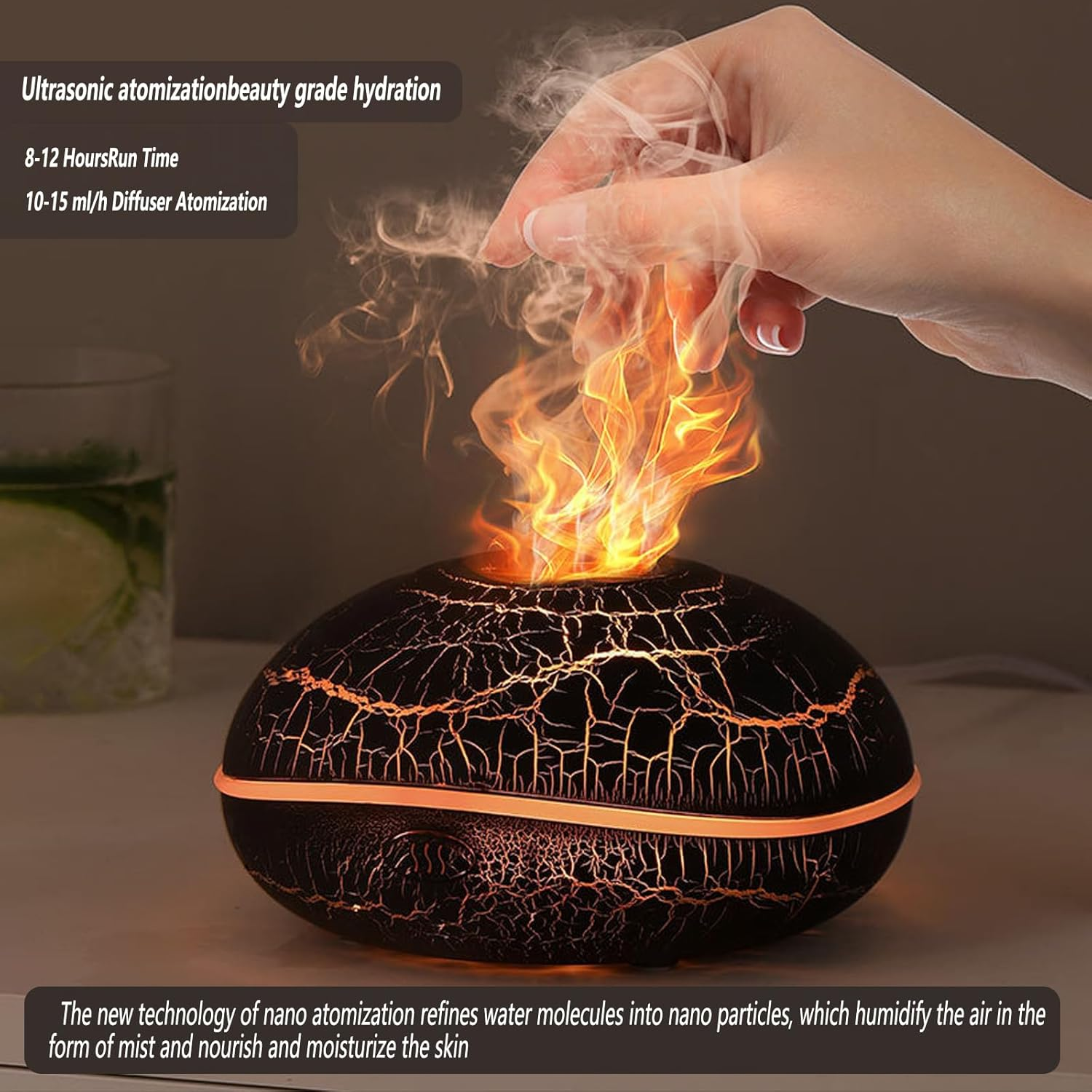 Candico Aroma Tic Essential Oil Diffuser, Air Humidifier for Bedroom, Vaporizer Intelligent Spray 7 Colorful Atmosphere Flame Warm Night Light 3 in 1 Ultrasonic Aromatherapy Fragrant Oils Diffusers image number 5