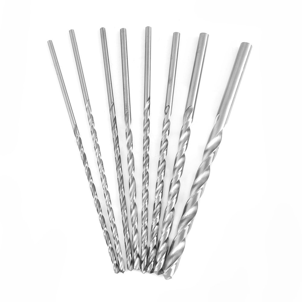 8Pcs Twist Drill Bit Set, 200Mm Extra Long Spiral Drill Bit High-Speed Steel Straight Shank Twist Drill Bits Set Tool 4-10Mm for Wood Plastic and Aluminum image number 4