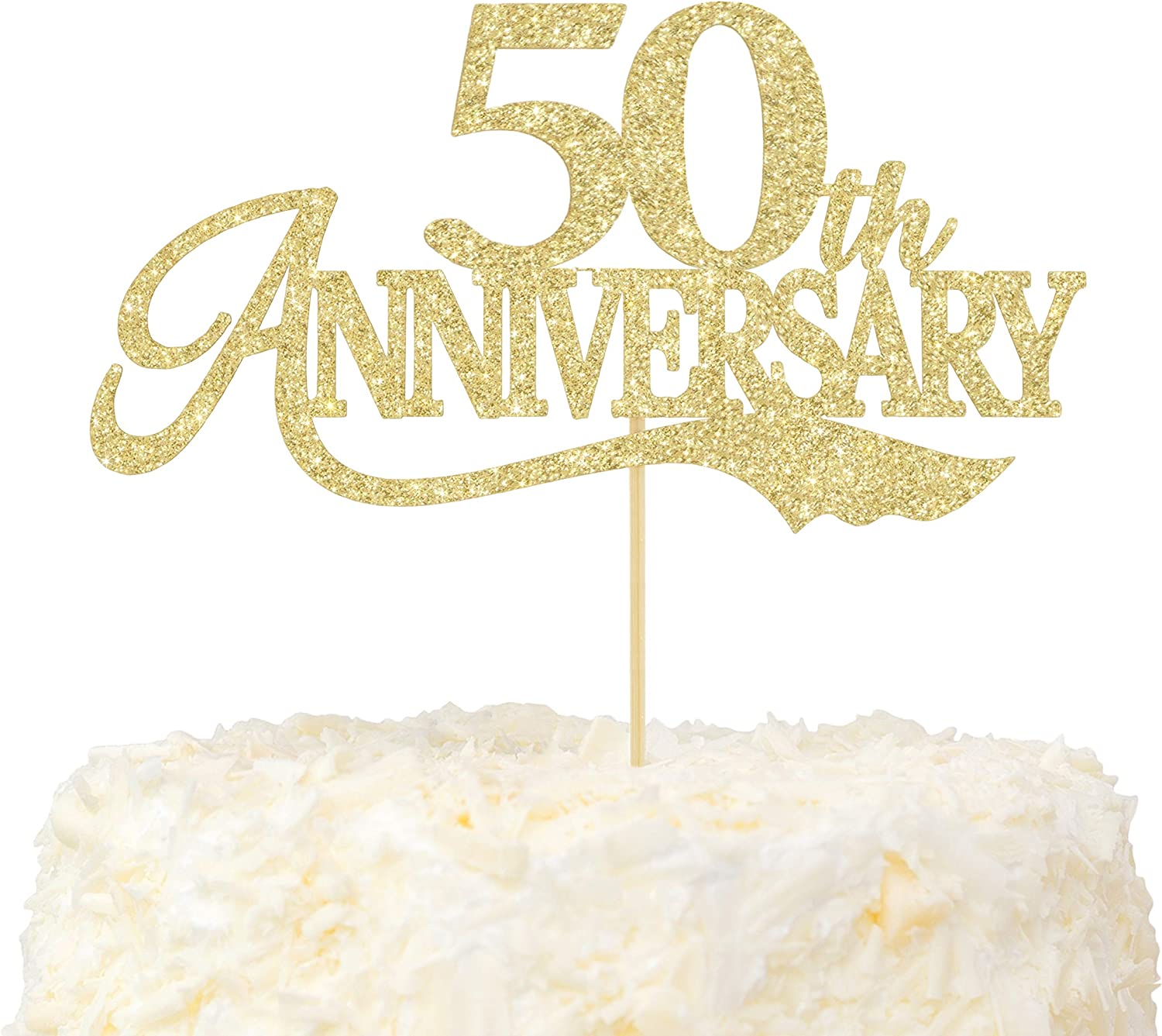 LOVENJOY 50Th Anniversary Cake Topper Gold Glitter for 50 Years Wedding Anniversary Decoration