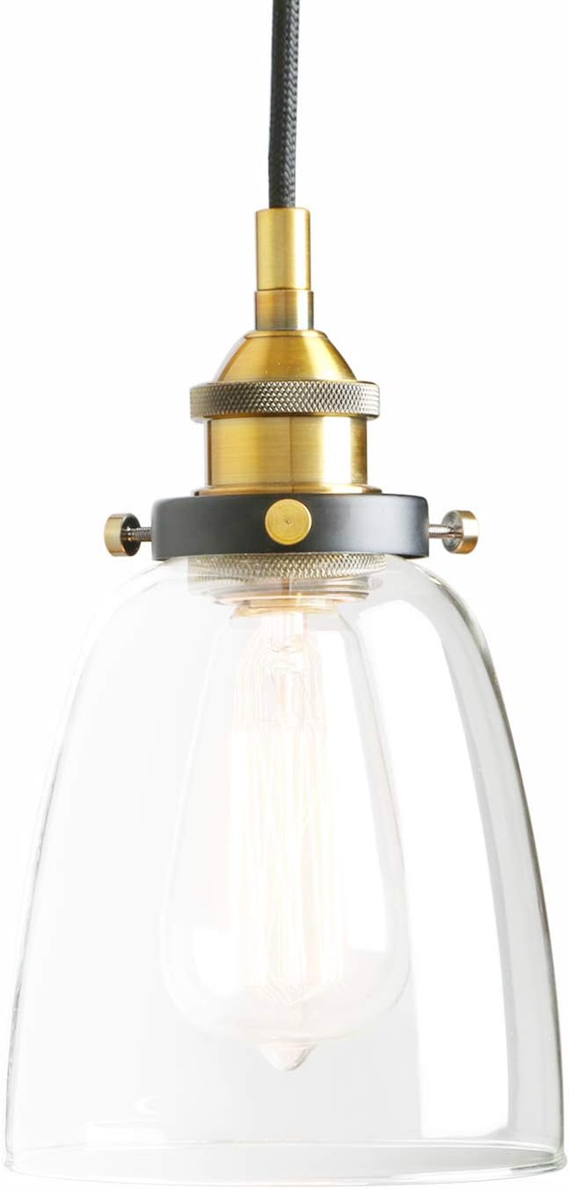 Buyee Vintage Pendant Light, 1-Light Mini Hanging Light with Clear Glass Shade Lamp Fixture for Kitchen Living Room Bar (Brushed)