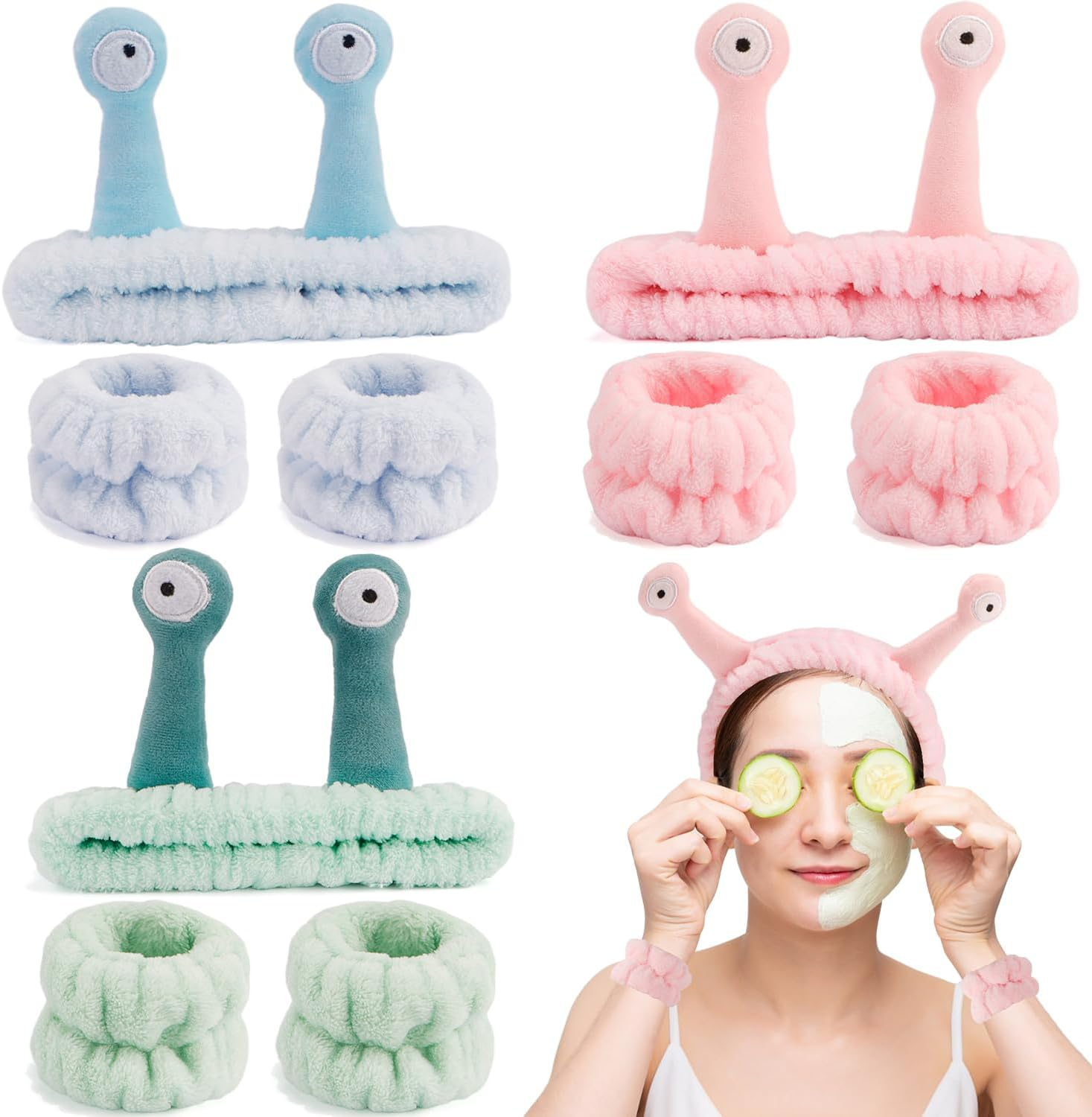Supoo 9Pcs Spa Headband and Wristband Set Cute Spa Wristbands for Washing Face Makeup Headband image number 6