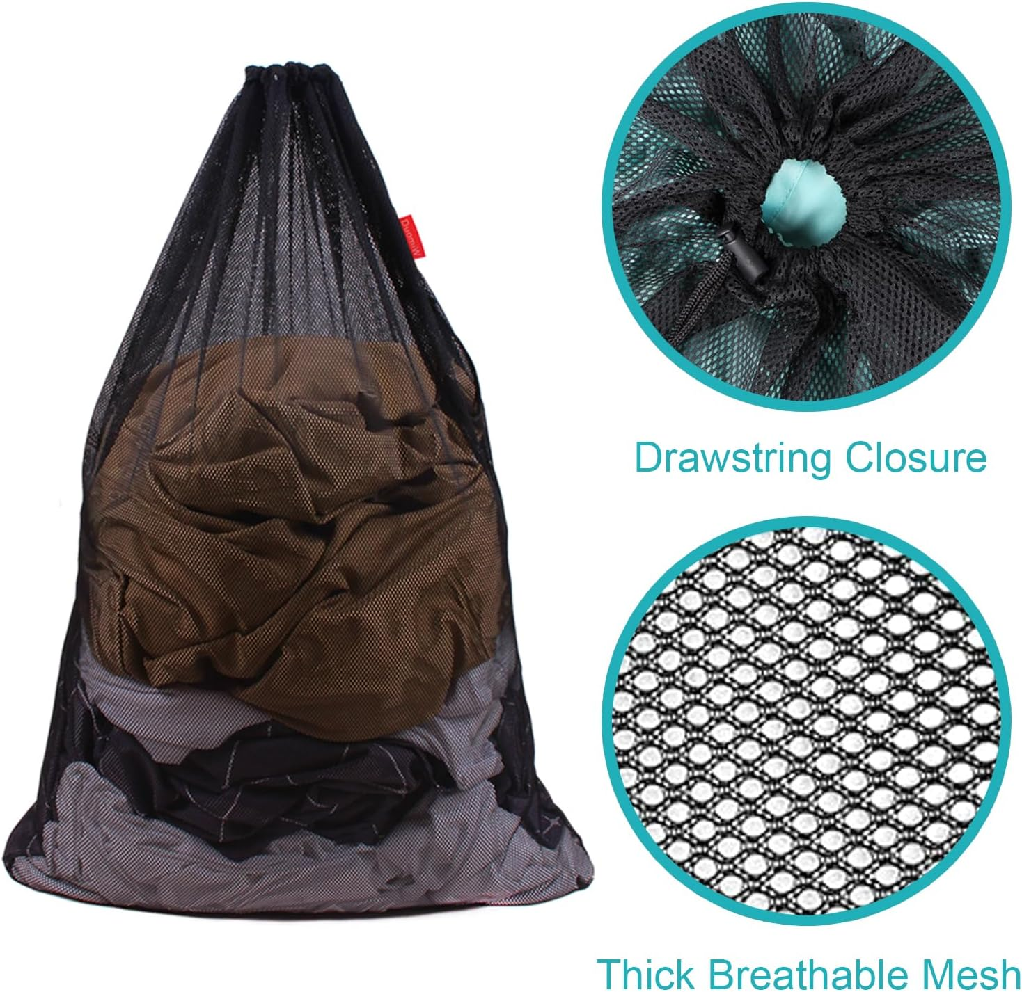 Duomiw Mesh Laundry Bag Heavy Duty Drawstring Bag, Factories, College, Dorm, Travel and Apartment Dwellers, 24 X 36 Inches, 2 Pack, Black - Black image number 5
