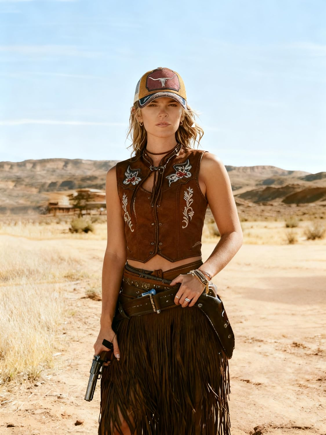 TOPACC Western Trucker Hat for Men Women Vintage Cowboy Country Hats Cute Baseball Cap for Western Outfit - A Beige image number 3