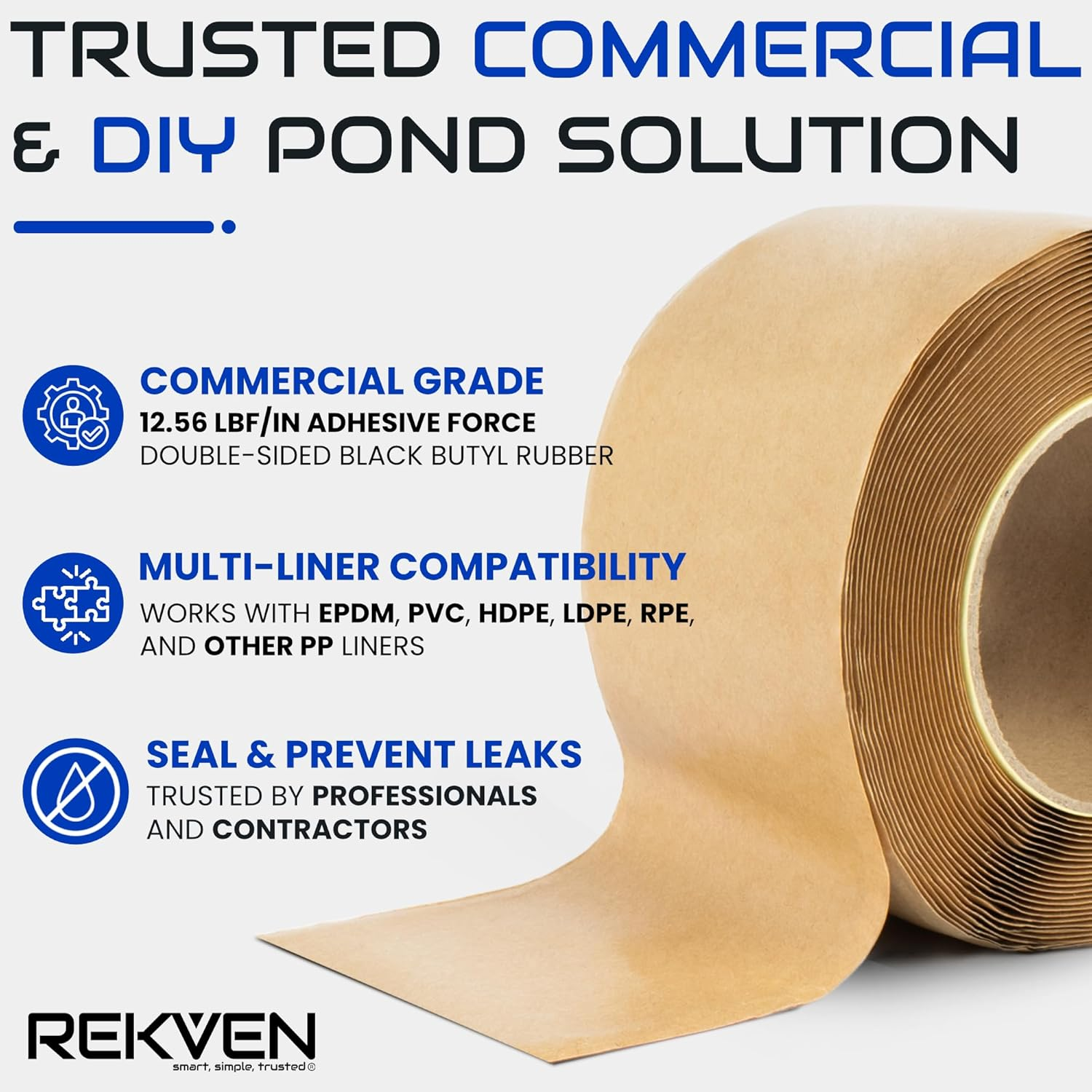 REKVEN - Pond Liner Seam Tape, Double Sided Butyl Adhesive, 3" X 30' image number 3