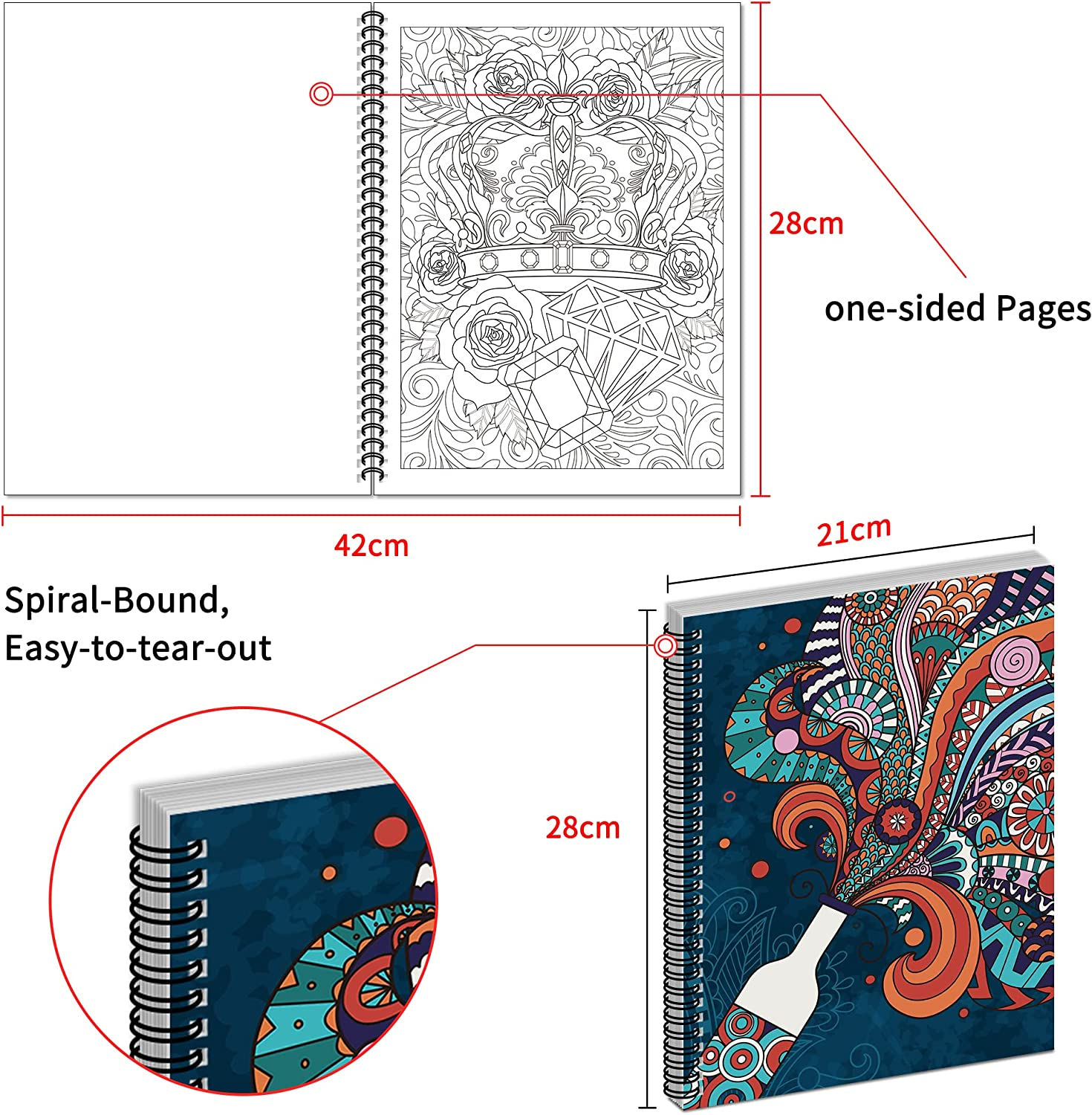 Elfew 3 Pack Adult Colouring Book for Adults Relaxation, A4 Colouring Books 60 Pages, Stress Relief Adult Coloring Book Include Mandalas Animal and Other Designs Adult Colouring Books for Women image number 5