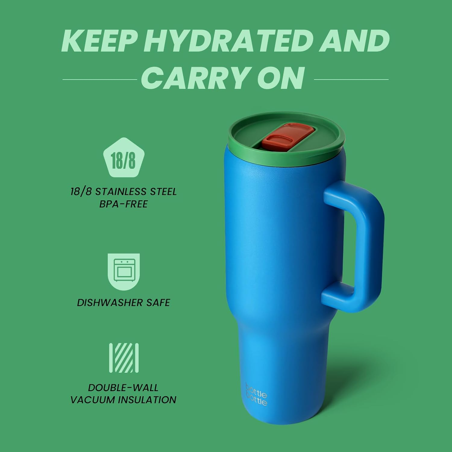 BOTTLE BOTTLE 40 Oz Tumbler with Handle and Straw, Stainless Steel Vacuum Travel Drink Bottle, Car Cup with Straw, Stainless Steel Vacuum Water Bottle for Gifts Party Office Coffee (Deep Sea) image number 5