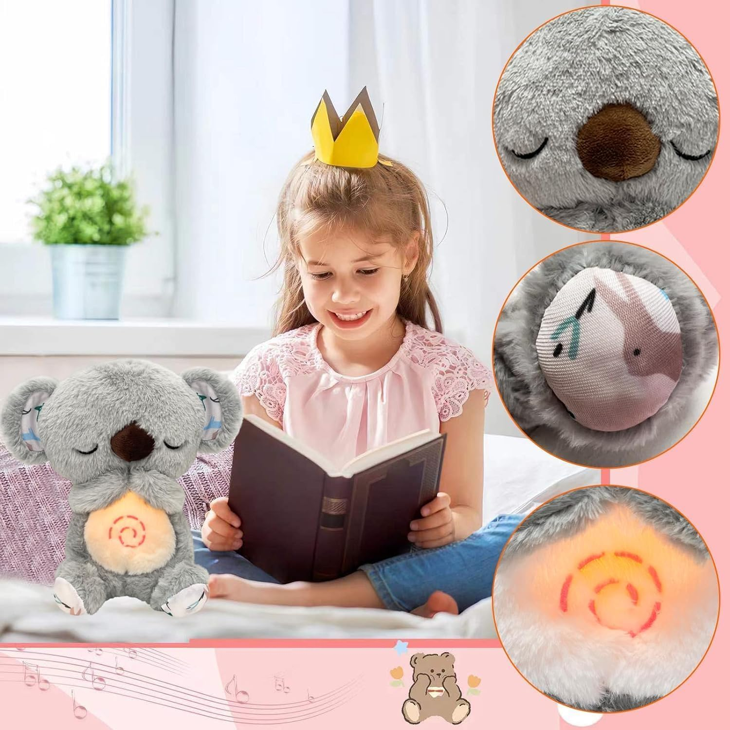 Kukelen Anxietys Relief Koala，Soothing Koala Bear Arrily Calming Otter Breathing Koala Sleep Buddy Calming Otter Plush for Anxiety with Music Lights & Rhythmic Breathing Motion (2 PCS) image number 4